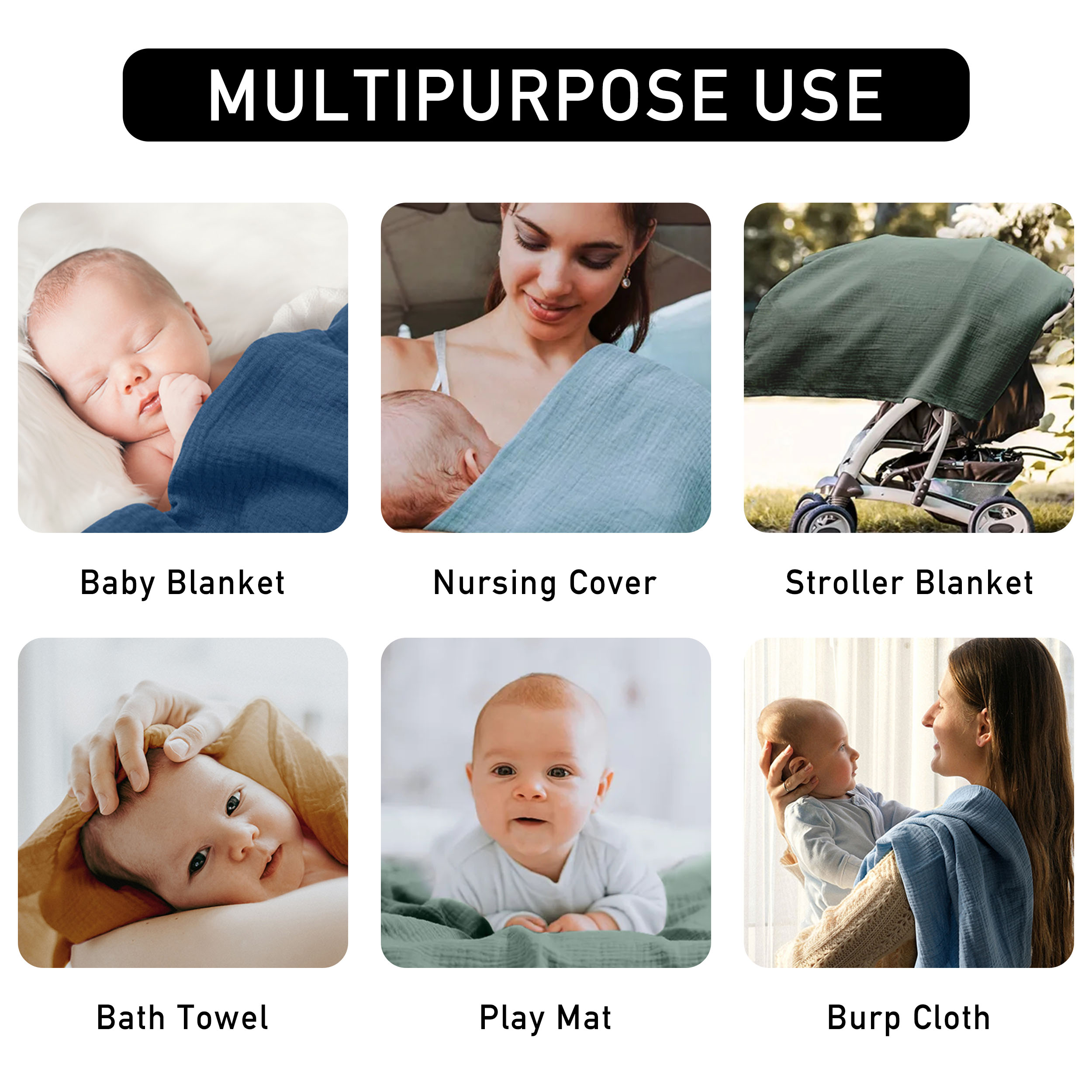 Muslin Swaddle Blankets 4-Pack | 38"x40" | Nature's Color Palette