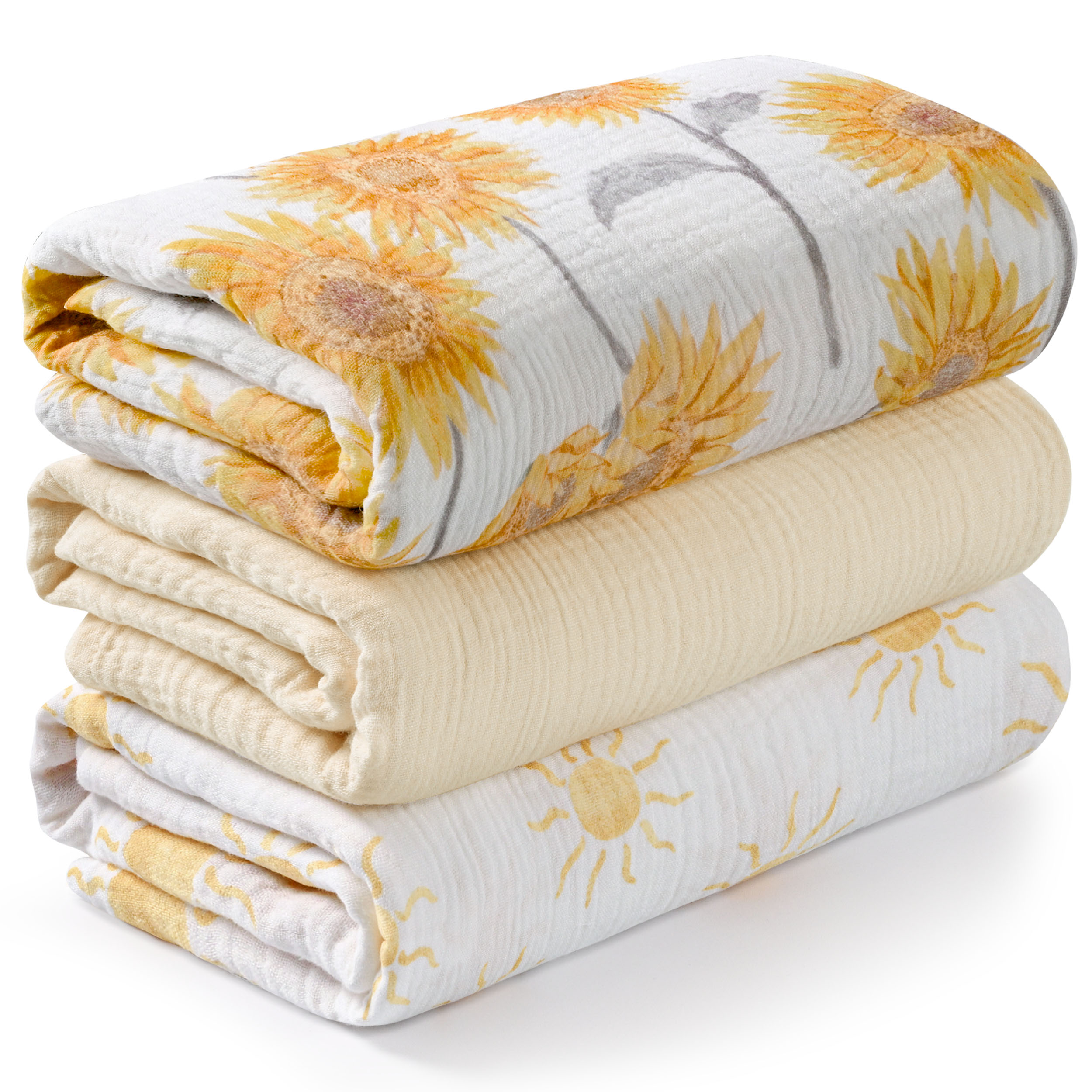 Muslin Swaddle Blankets 3-Pack | 38"x40" | Sunshine Garden