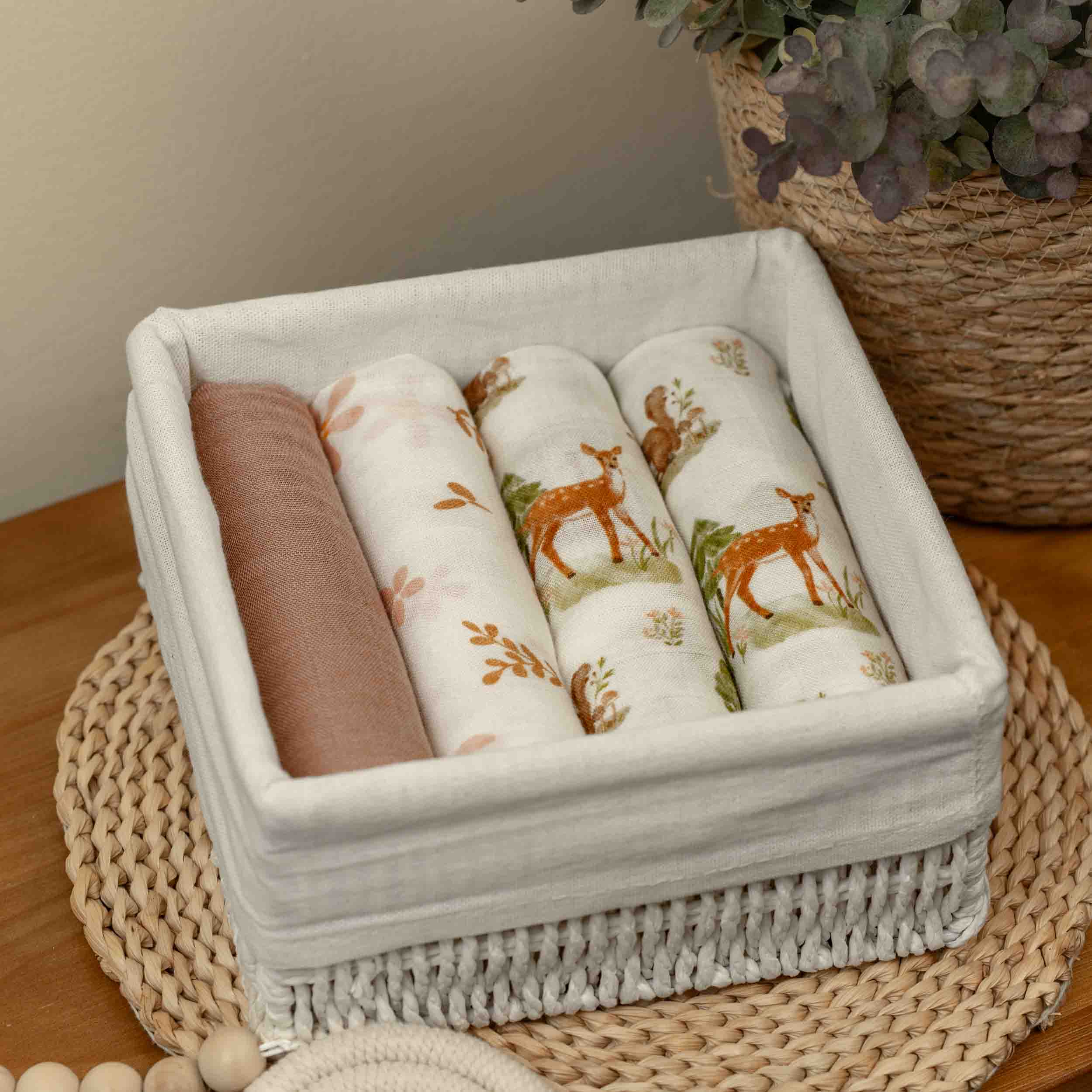 Muslin Swaddle Blankets 6-Pack | 27x27" | Deer & Soft Light