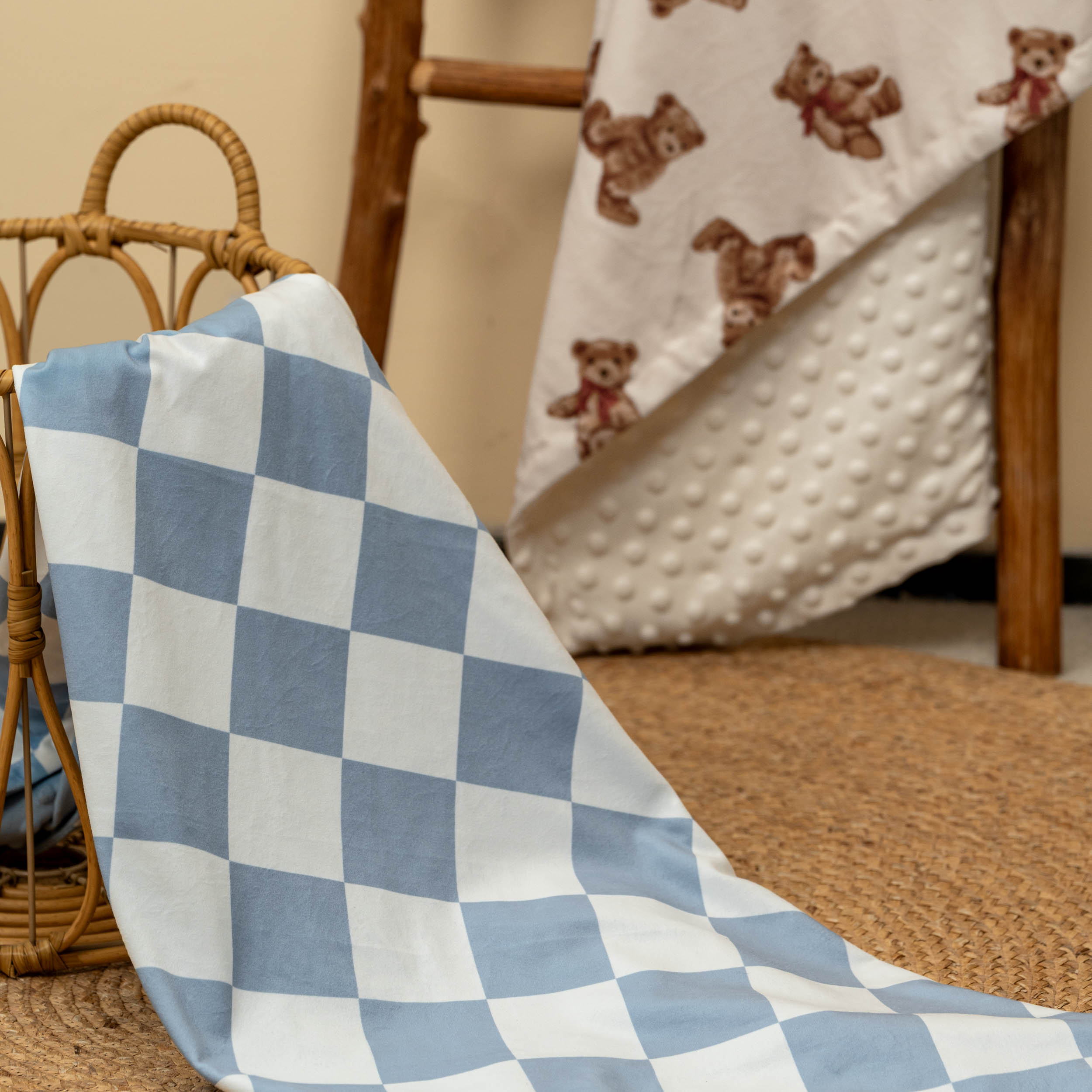 Sky Blue Checker | Fleece Plush Dot Blanket | 30''*40''