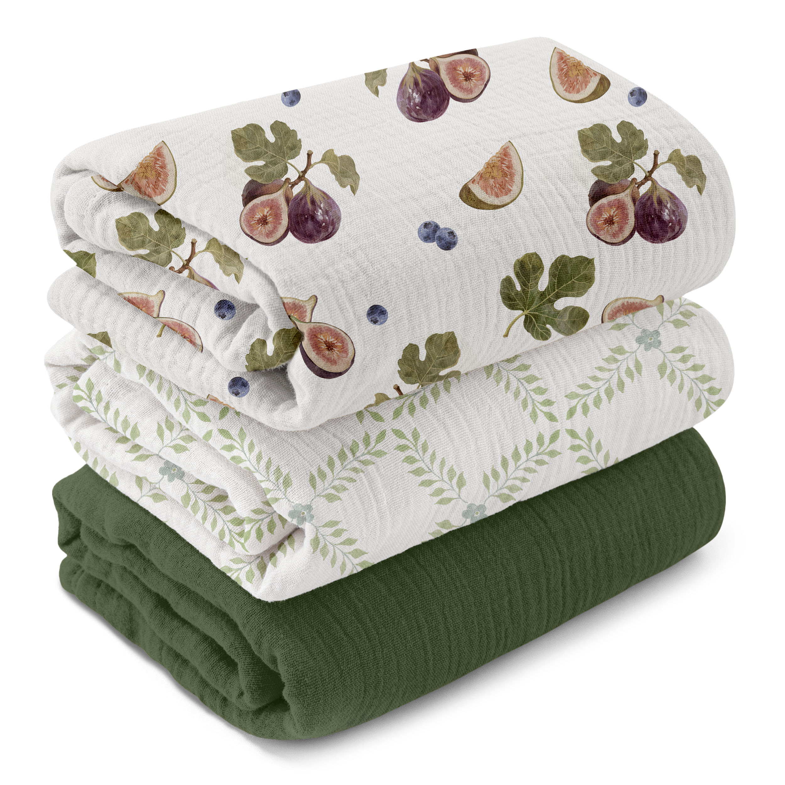 Muslin Swaddle Blankets 3-Pack | 38"x40" | Pick Fruits