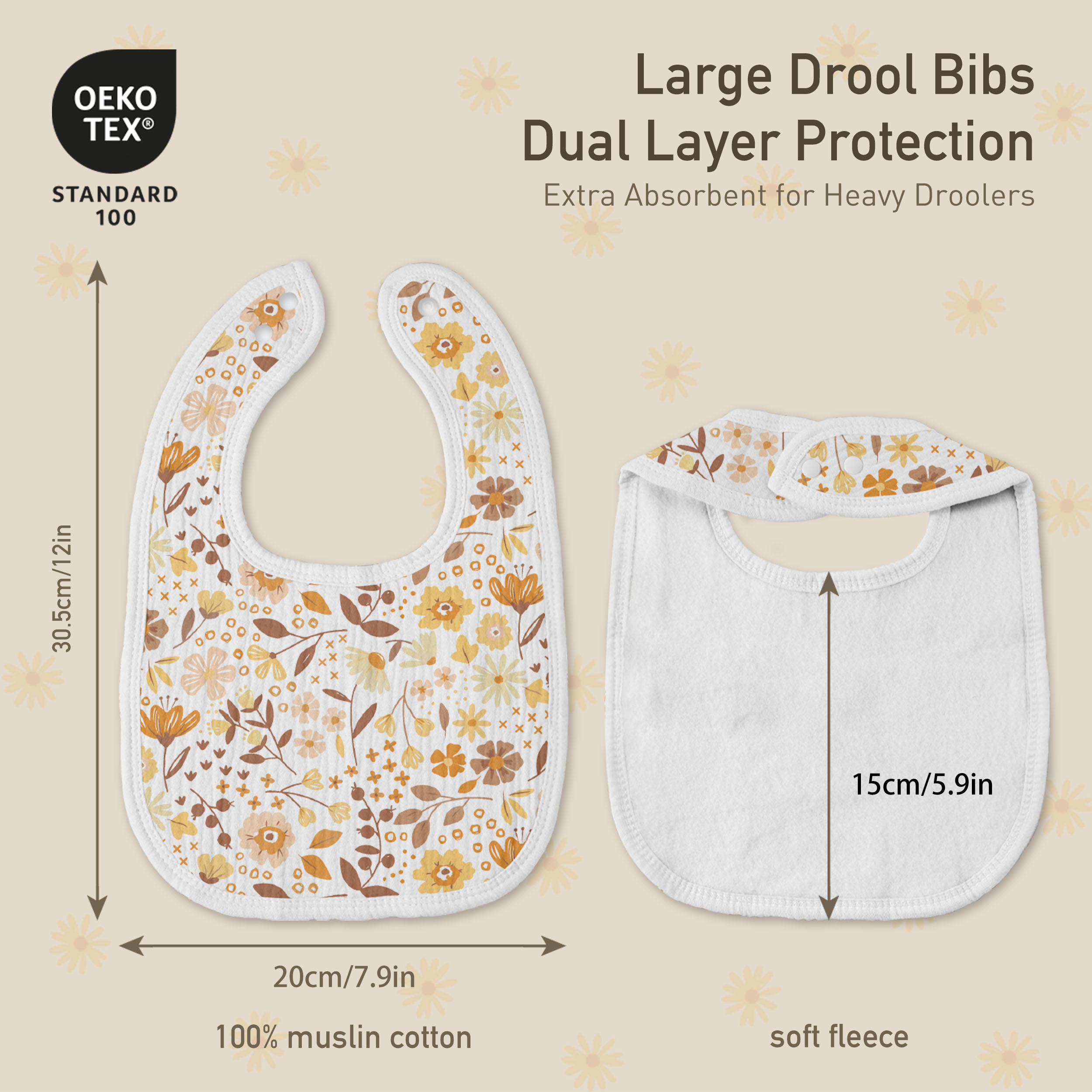 Sunny Bloom Garden | baby muslin bibs 6 pack | 0-36 months