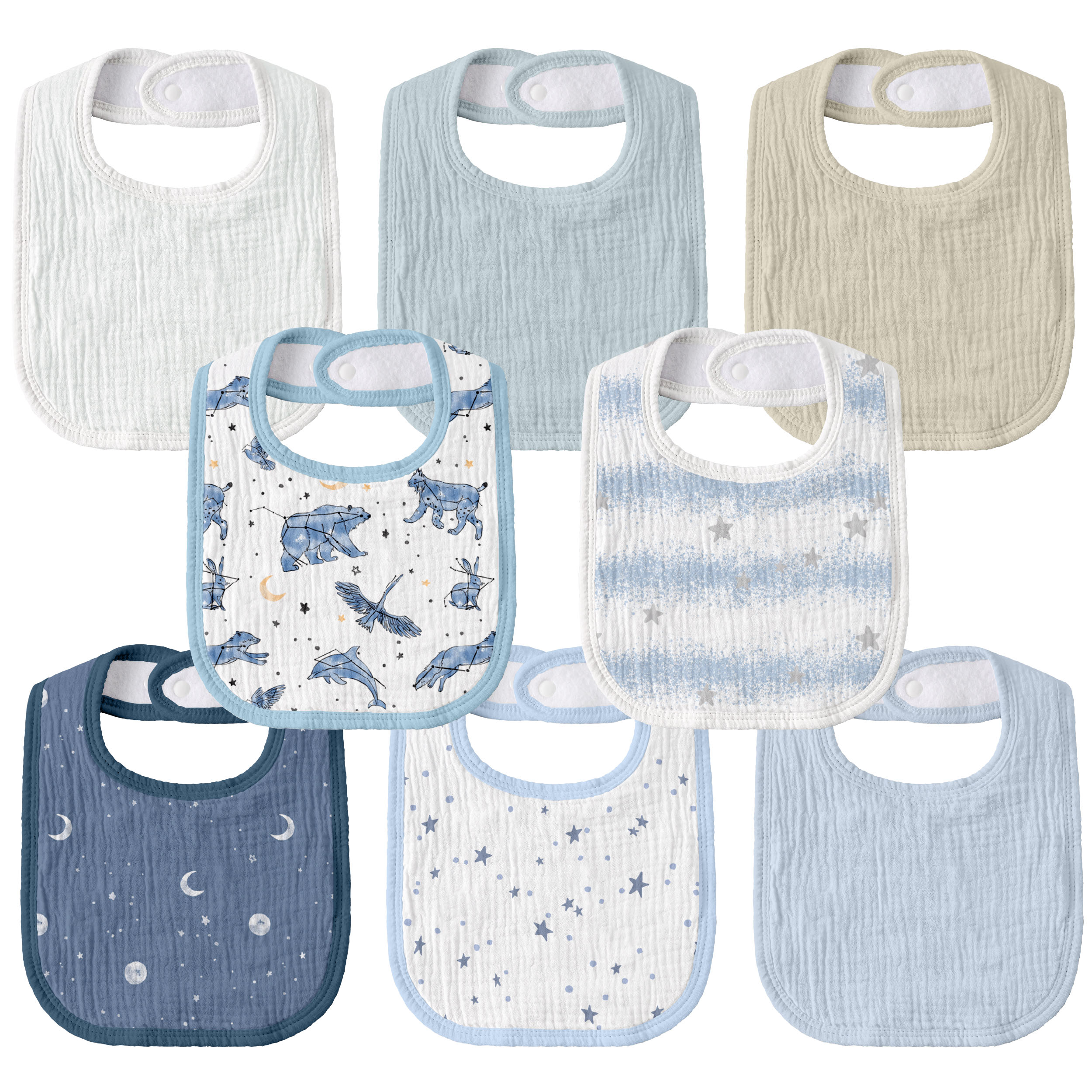Star | baby muslin bibs 8 pack | 0-36 months