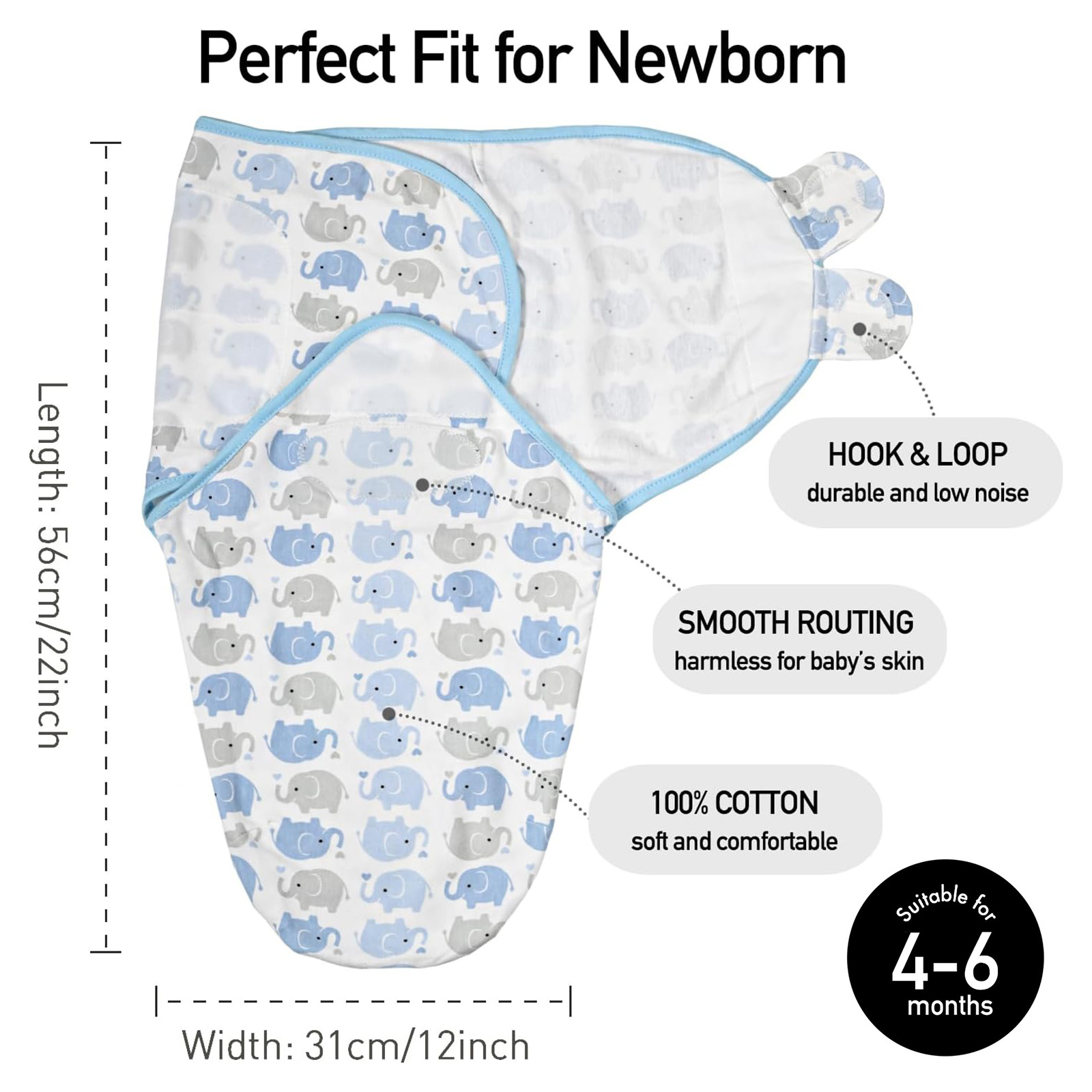 Blue | Baby Swaddle 3 Pack | 0-3 Months