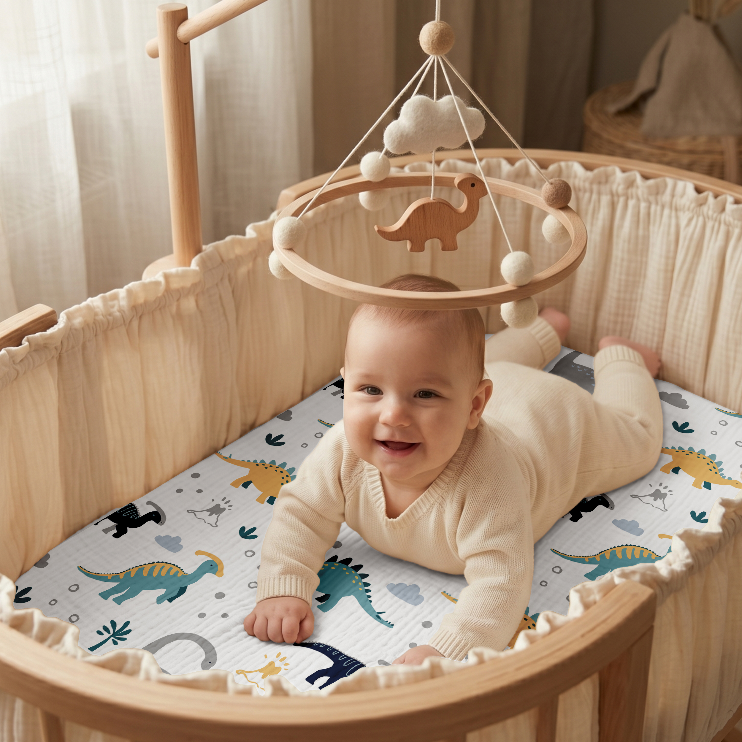 Tropical Dino  Print | Muslin Bassinet Sheet 3-Pack | 33''*20''