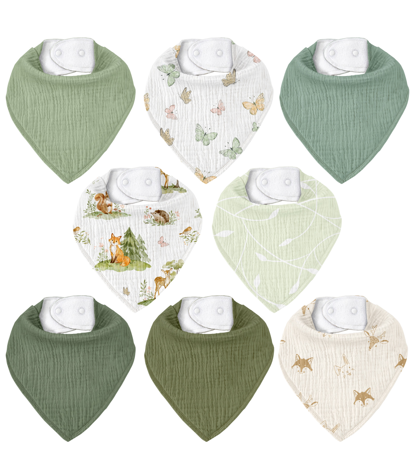 Sylvans | Soft & Absorbent Muslin Bandana Bibs 8 Pack