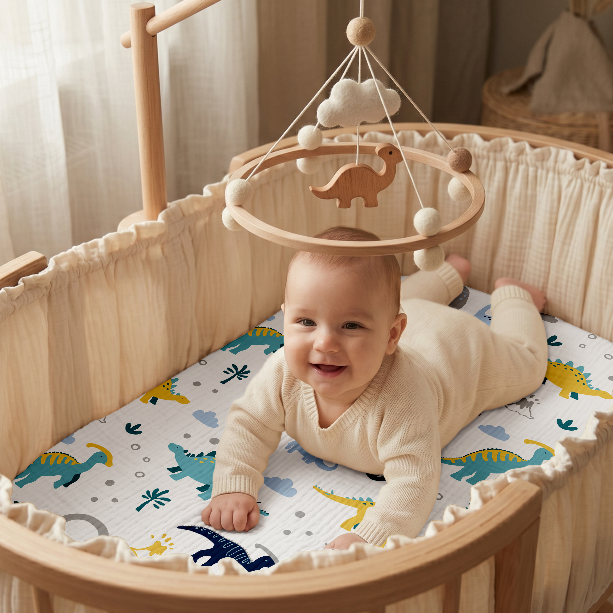Tropical Dino  Print | Muslin Bassinet Sheet 3-Pack | 33''*20''