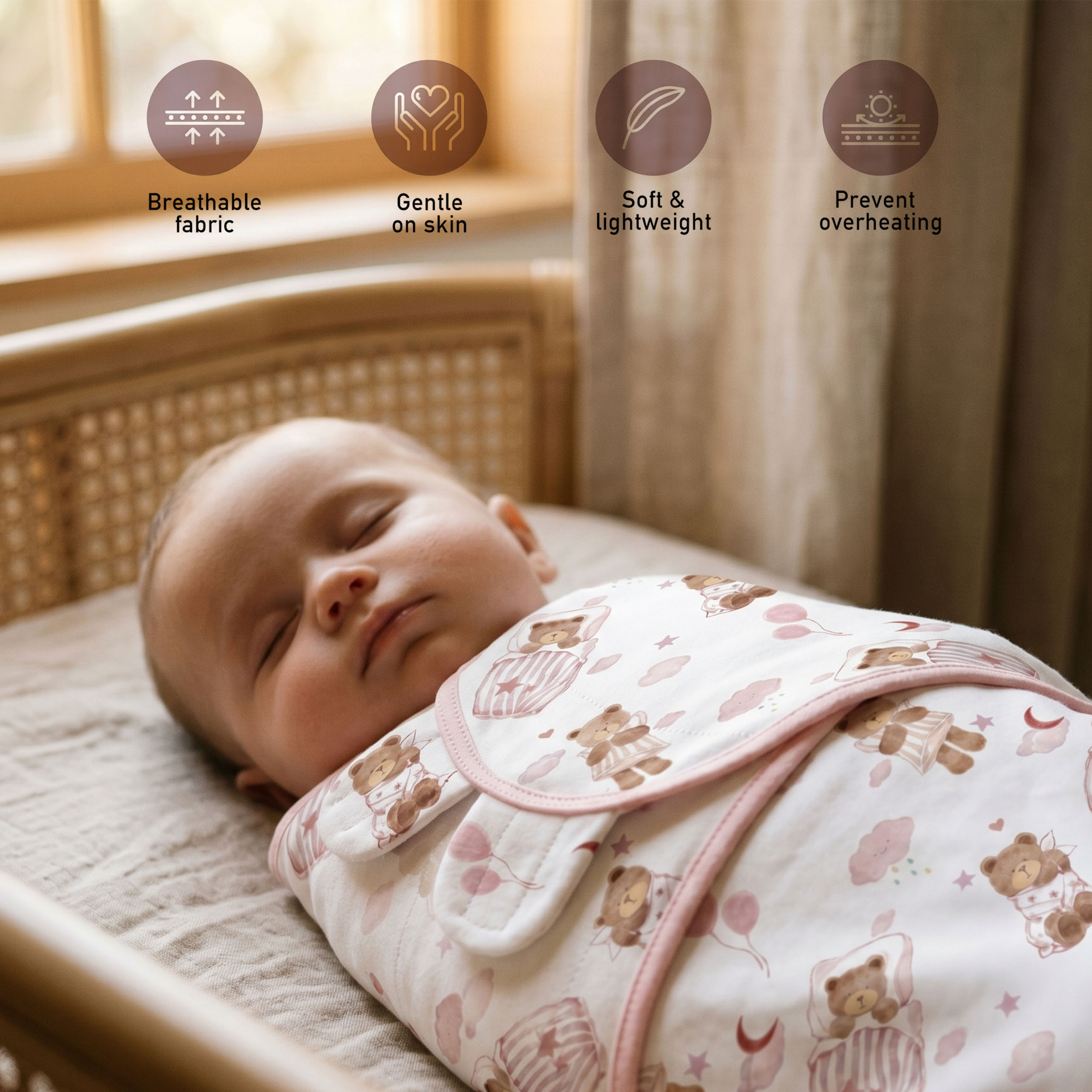 Blush Bear Slumber | Baby Swaddle 3 Pack | 0-3 Months