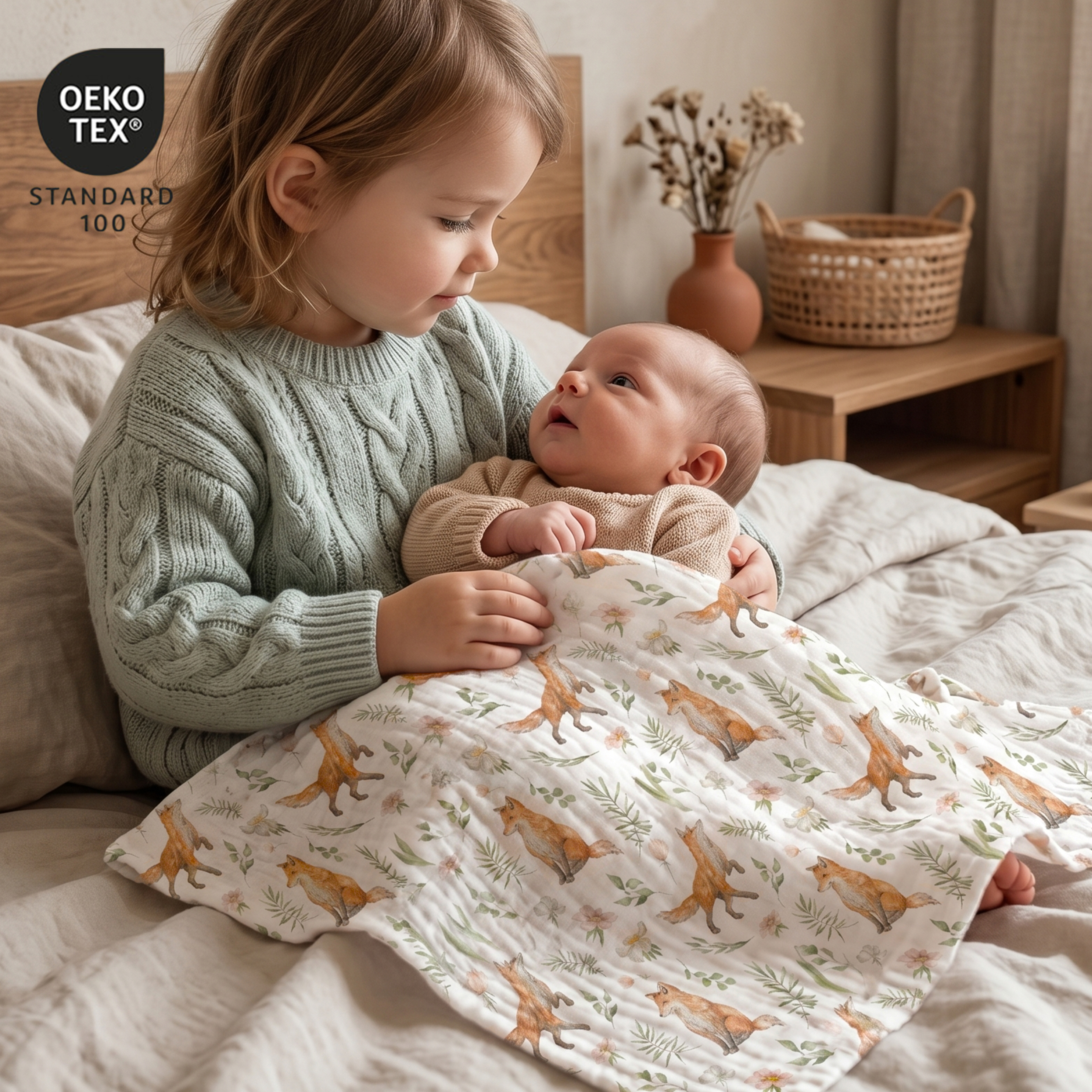 Muslin Swaddle Blankets 5-Pack, 23.5"x23.5" - Forest Fox Meadow