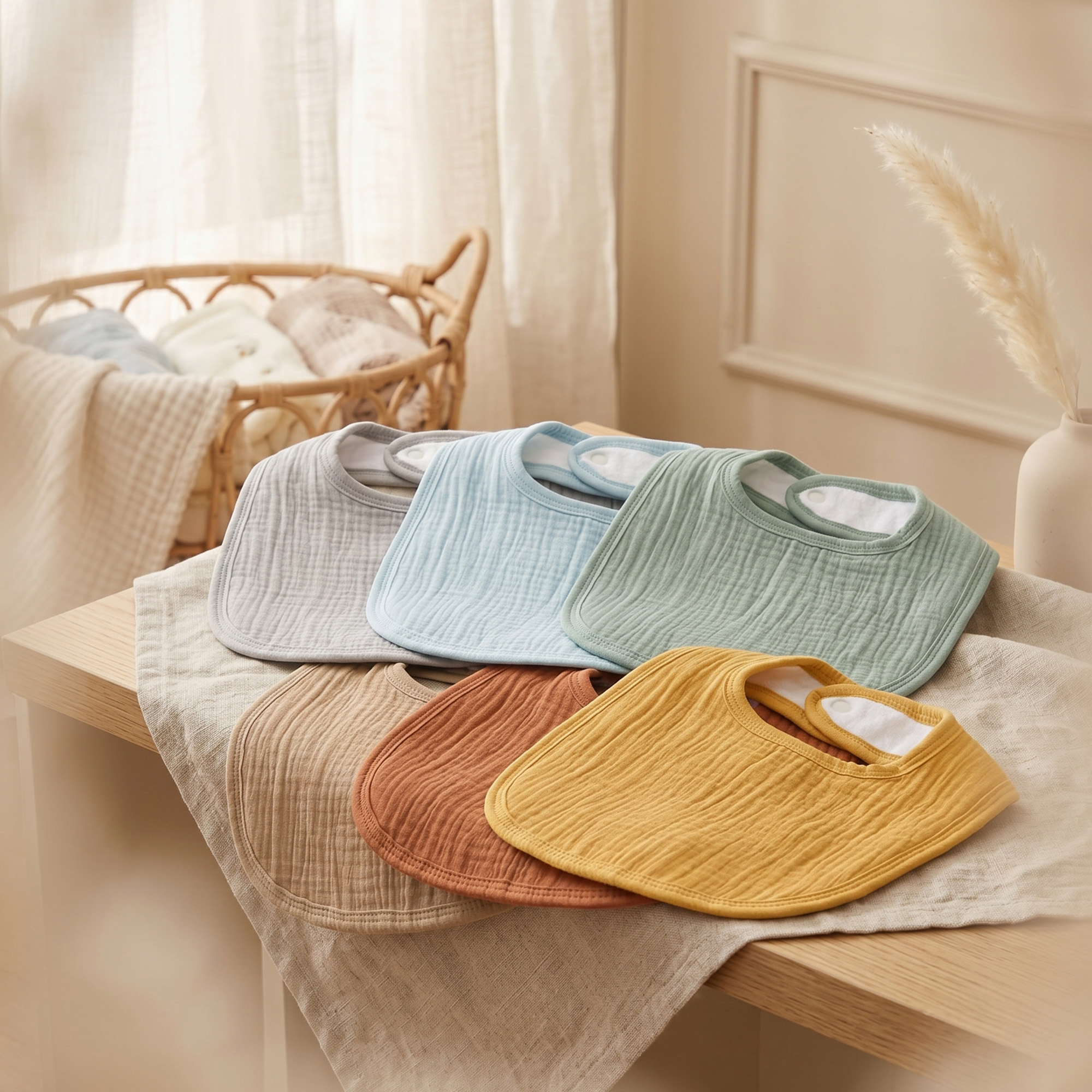 Earthy Muslin Mix | Baby Muslin Bibs 6 Pack | 0-36 Months