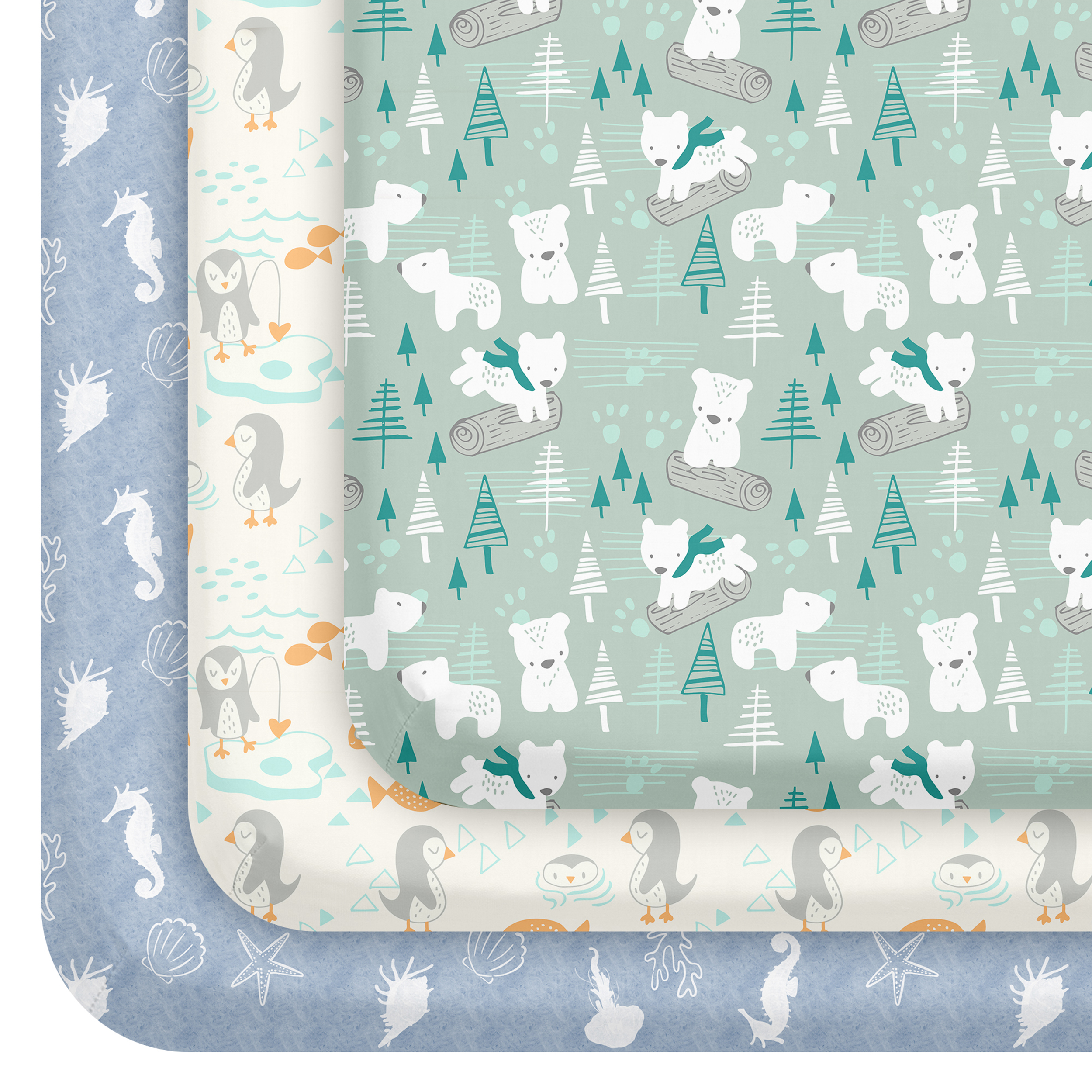 Sage Arctic Friends | Soft Microfiber Baby Crib Sheets 3 Pack
