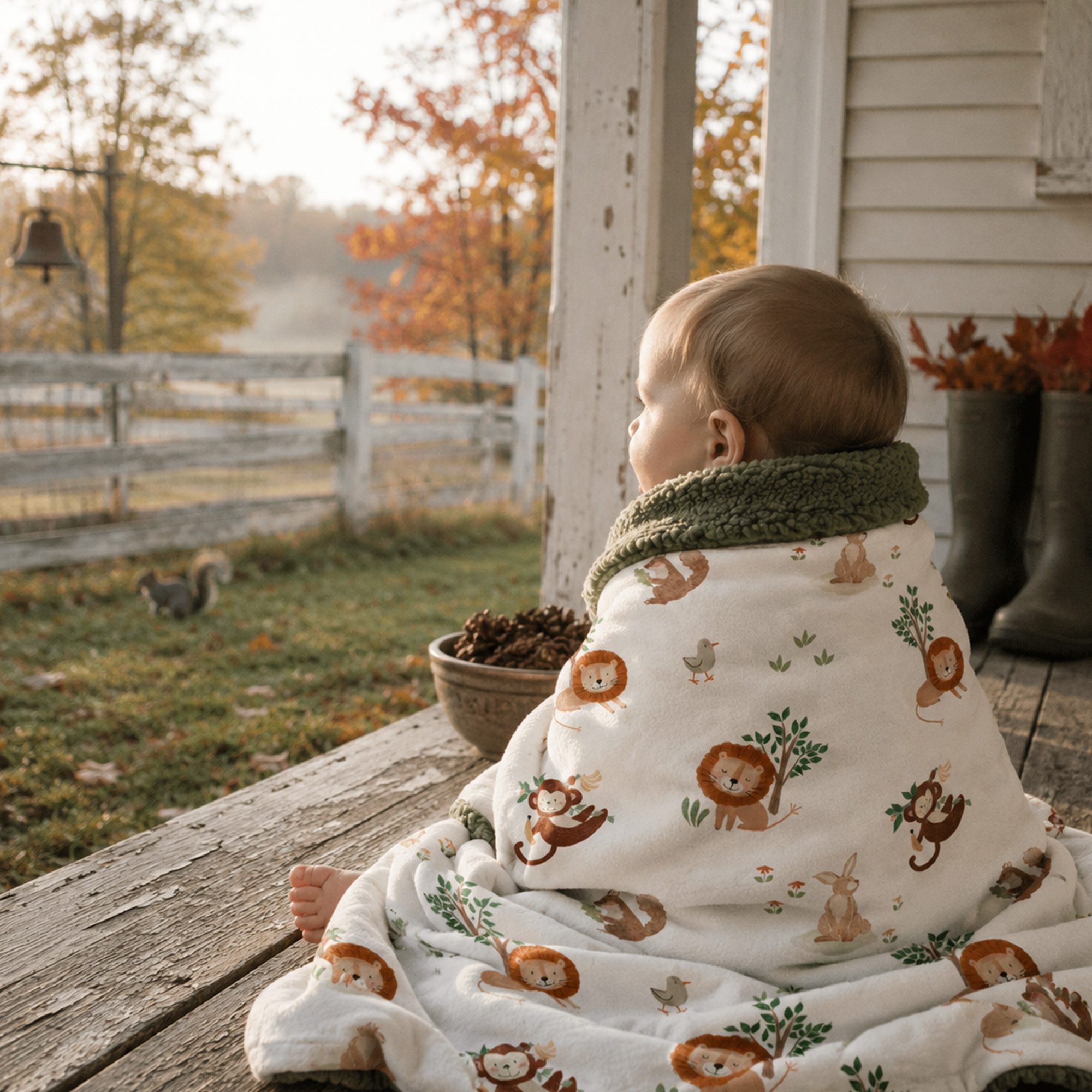 Green Jungle Animals | plush baby blanket | 30''*36''