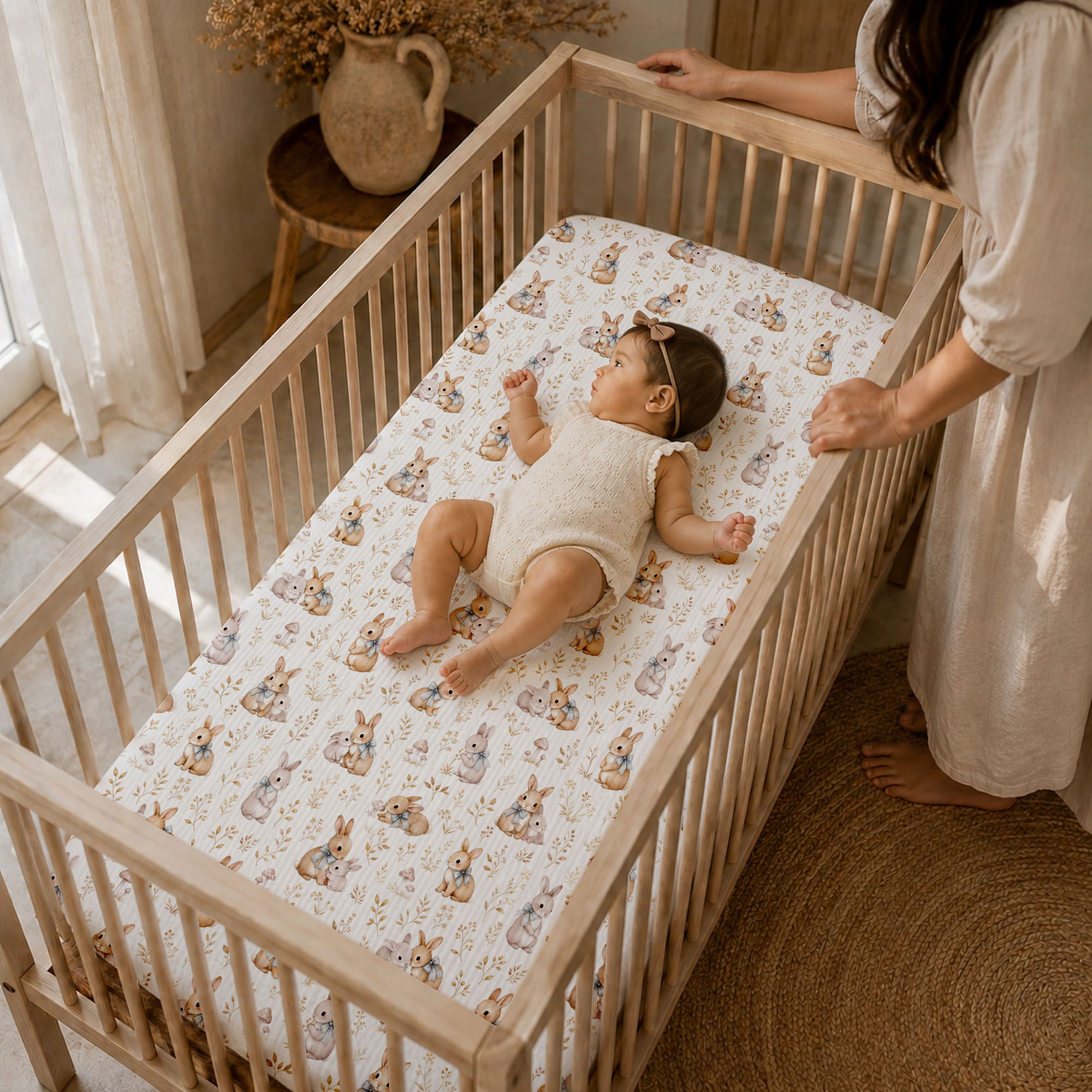 Beige Bunny Woodland | Muslin Crib Sheets 2-Pack | 52''*28''