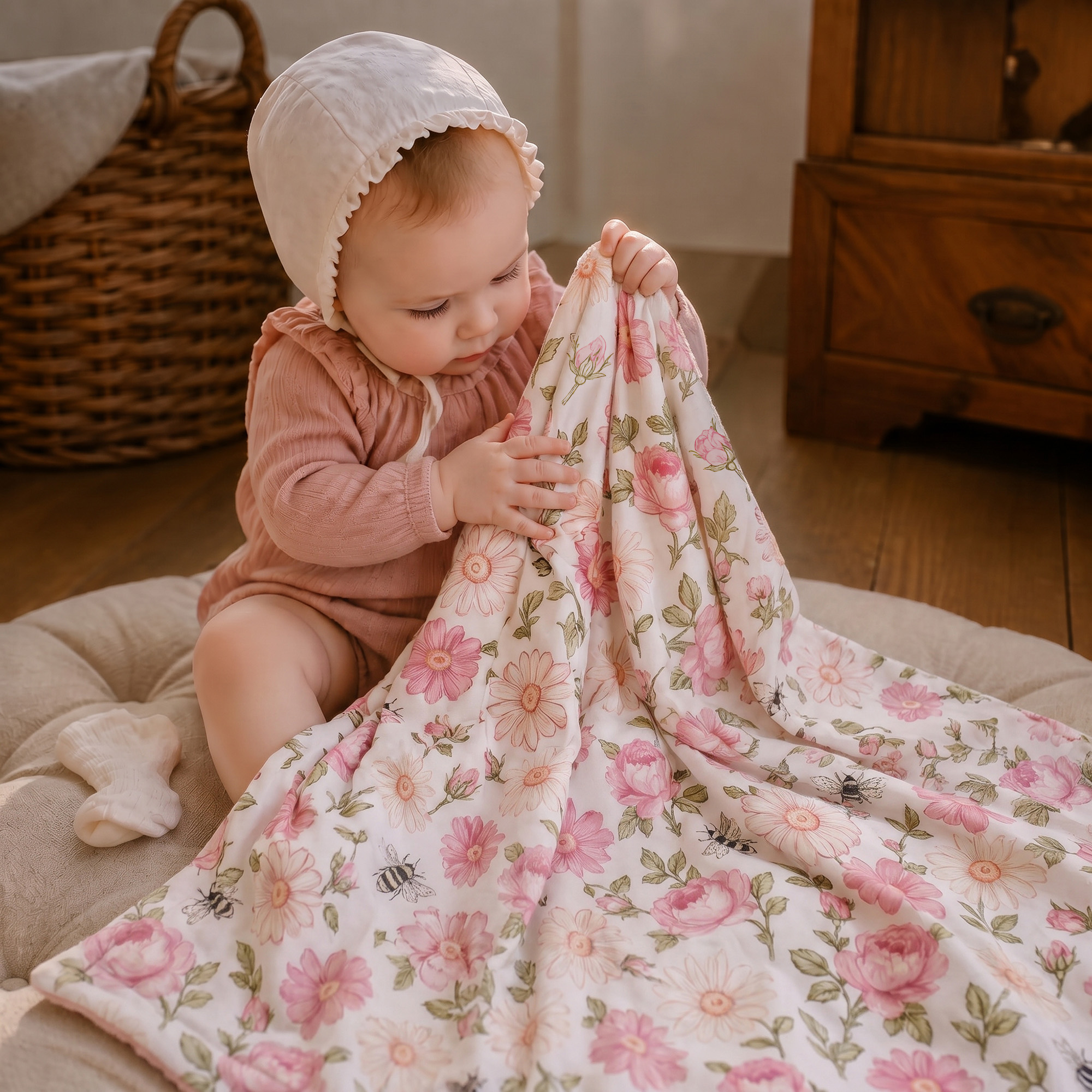 Pink Floral Bloom | Fleece Plush Dot Blanket | 30''*40''