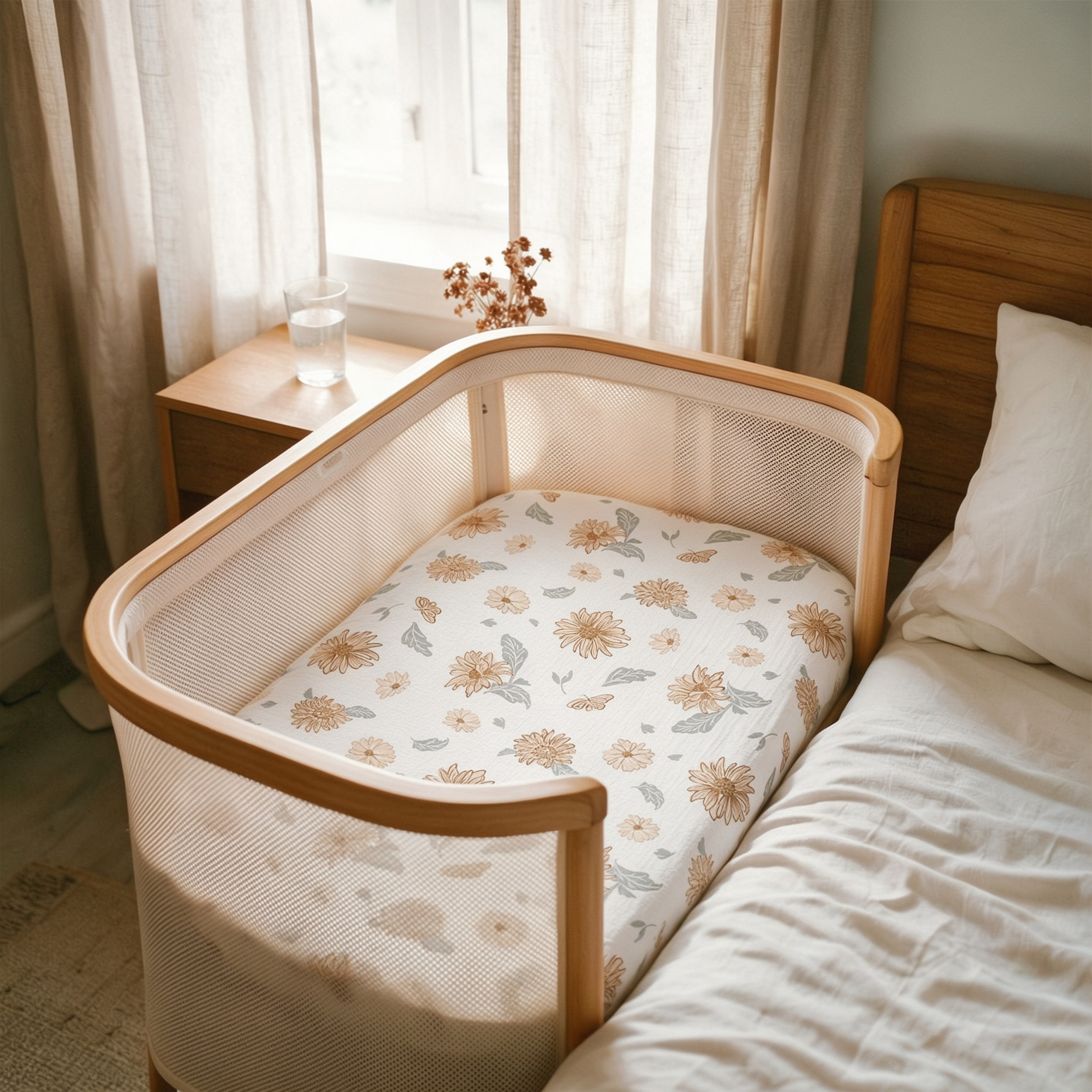 Earthy Daisy Meadow  | Muslin Bassinet Sheet 3-Pack | 33''*20''