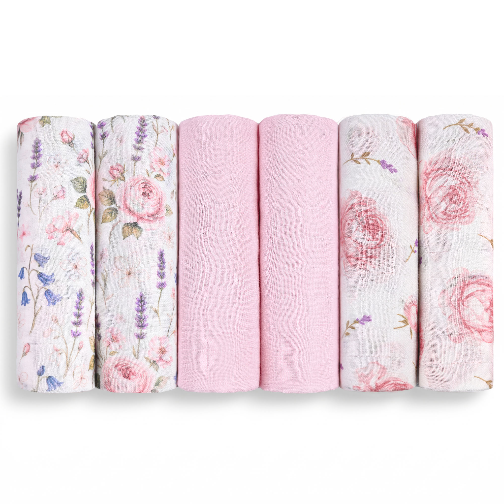 Muslin Swaddle Blankets 6-Pack | 27x27" | Blush Rose Manor