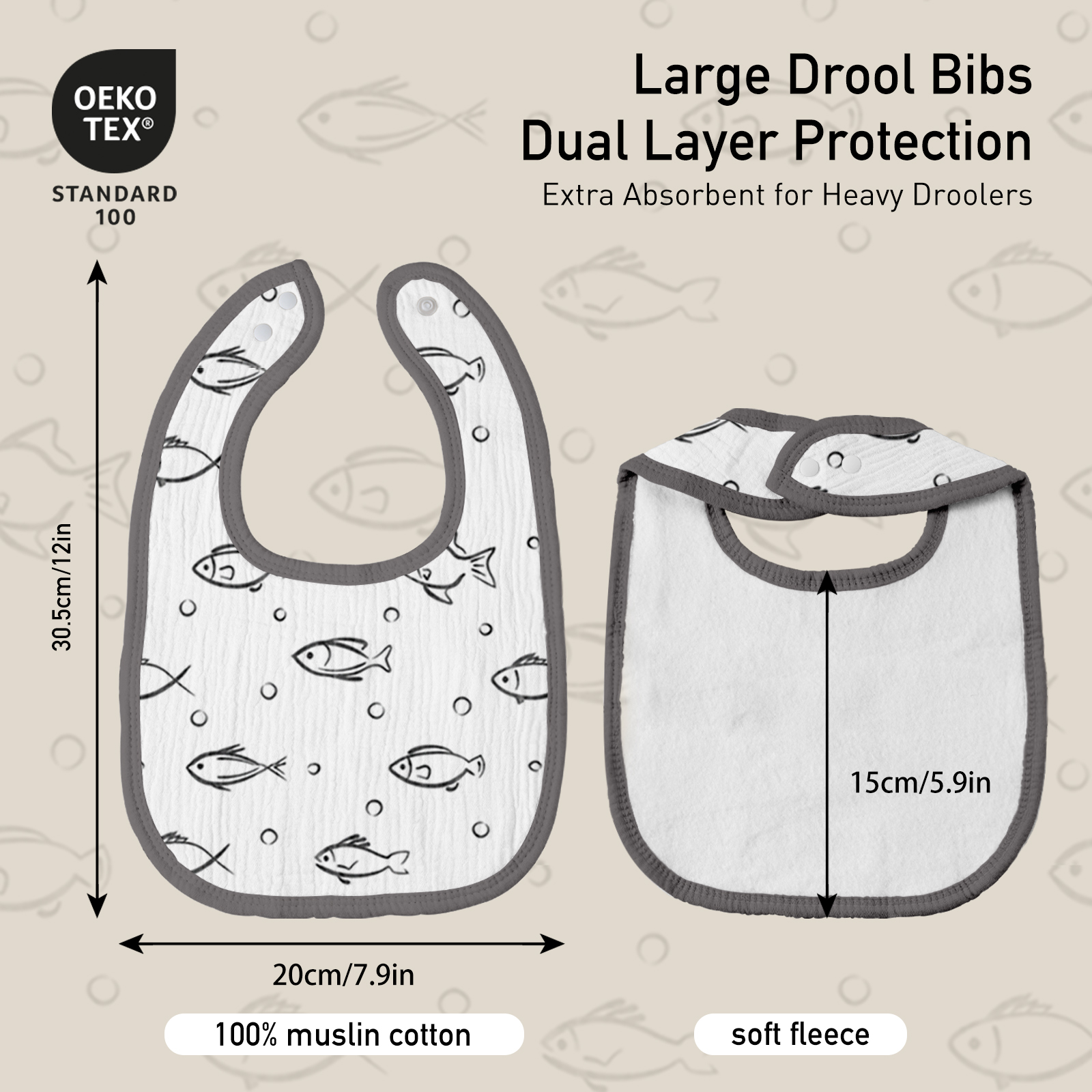 Bubble | baby muslin bibs 8 pack | 0-36 months