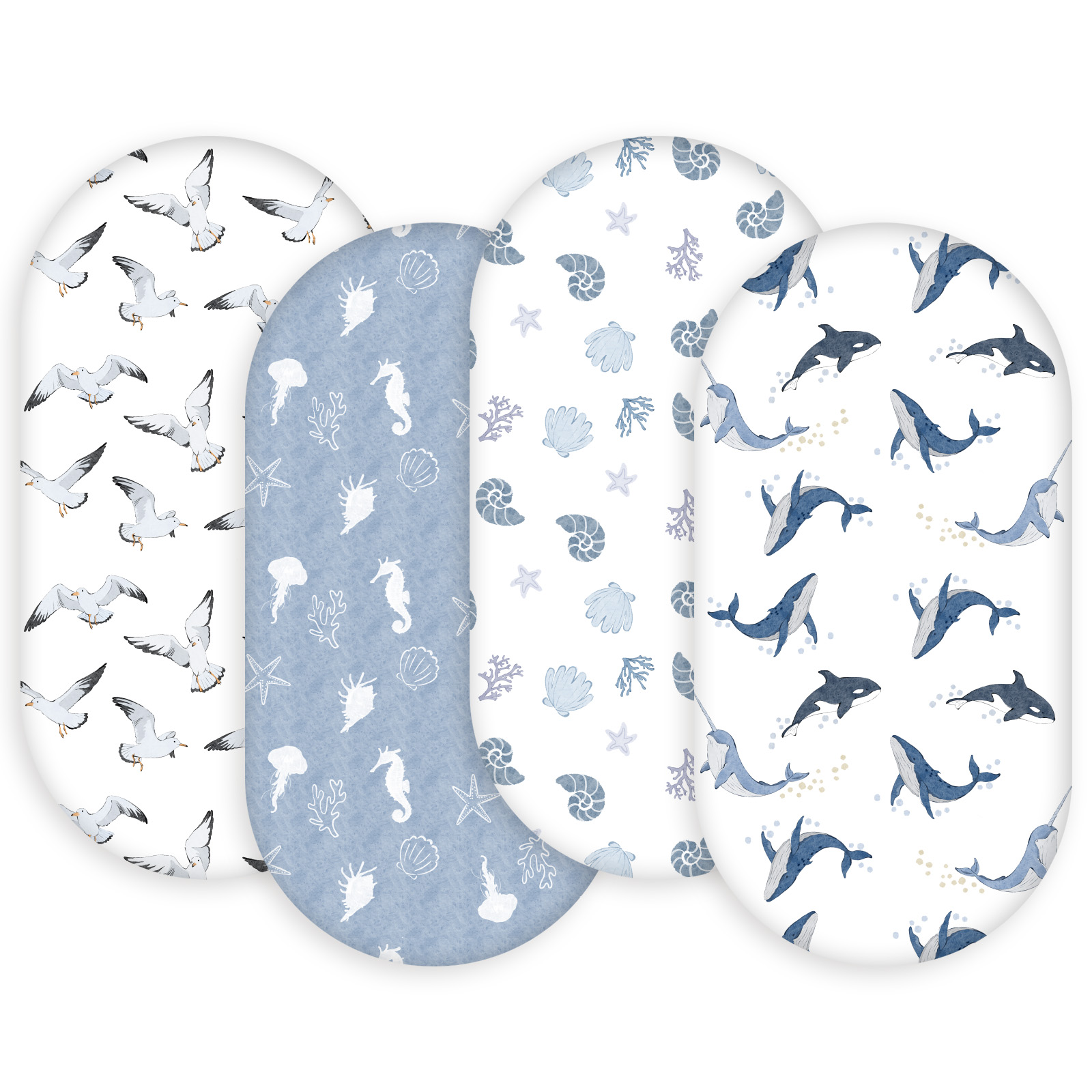 Ocean Wander | Soft Microfiber Fitted Change Pad Cover & Bassinet Sheets 4 Pack | 16''*32''
