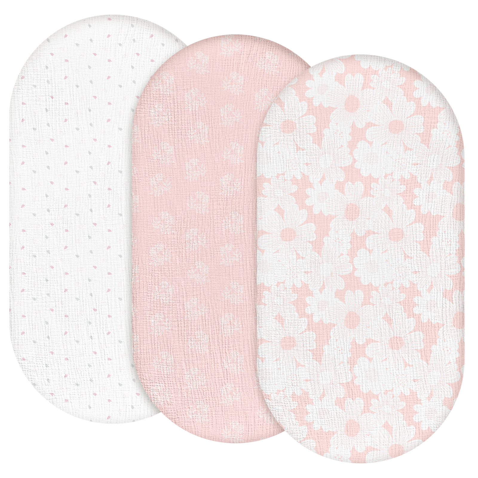 Rosebud  | Muslin Bassinet Sheets 3-Pack | 33''*17''