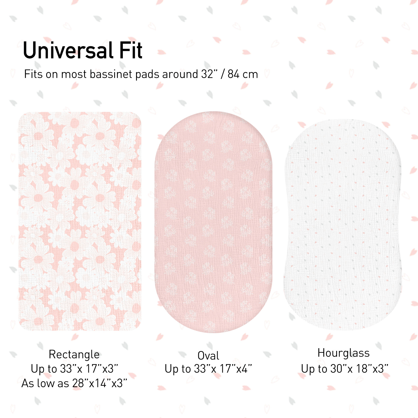 Rosebud  | Muslin Bassinet Sheets 3-Pack | 33''*17''