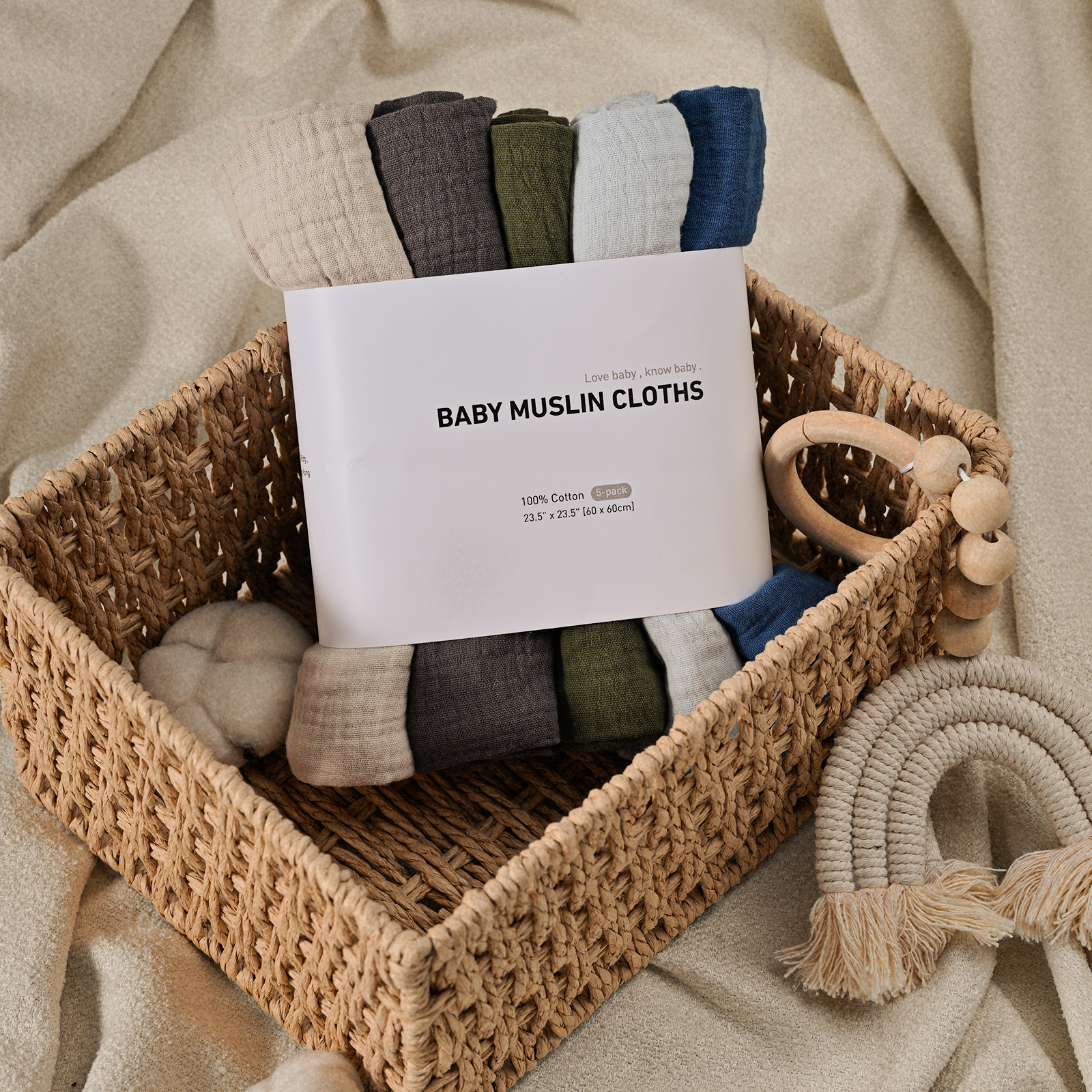 Muslin Swaddle Blankets 5-Pack, 23.5"x23.5" - Forest 