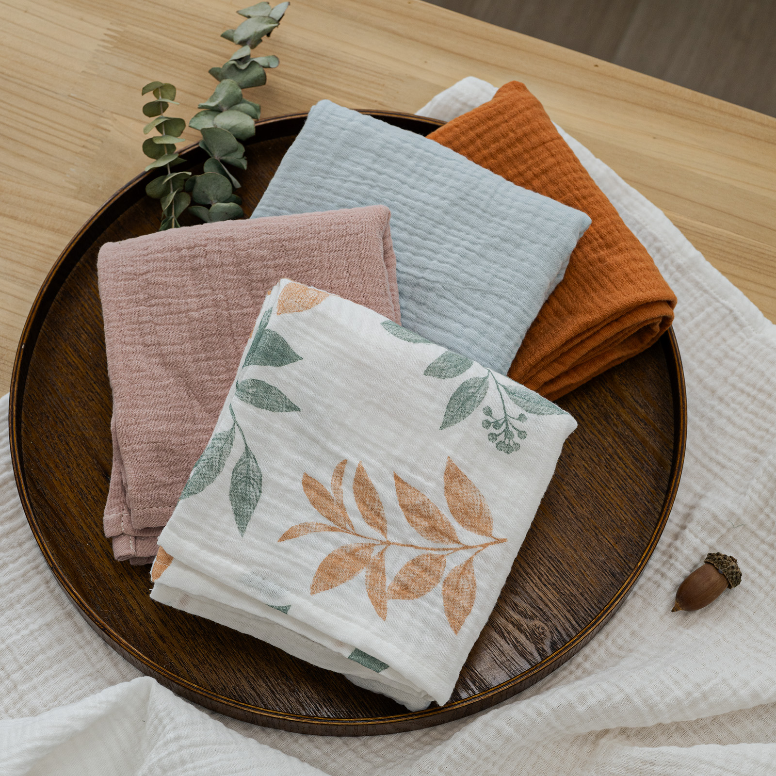 Muslin Swaddle Blankets 5-Pack, 23.5"x23.5" - Bicolour Leaf 