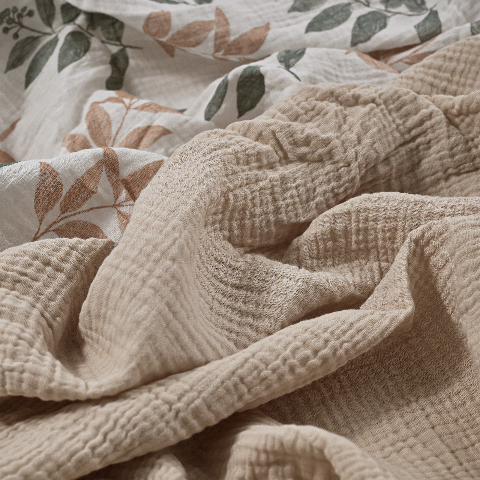 Muslin Swaddle Blankets 5-Pack, 23.5"x23.5" - Bicolour Leaf 