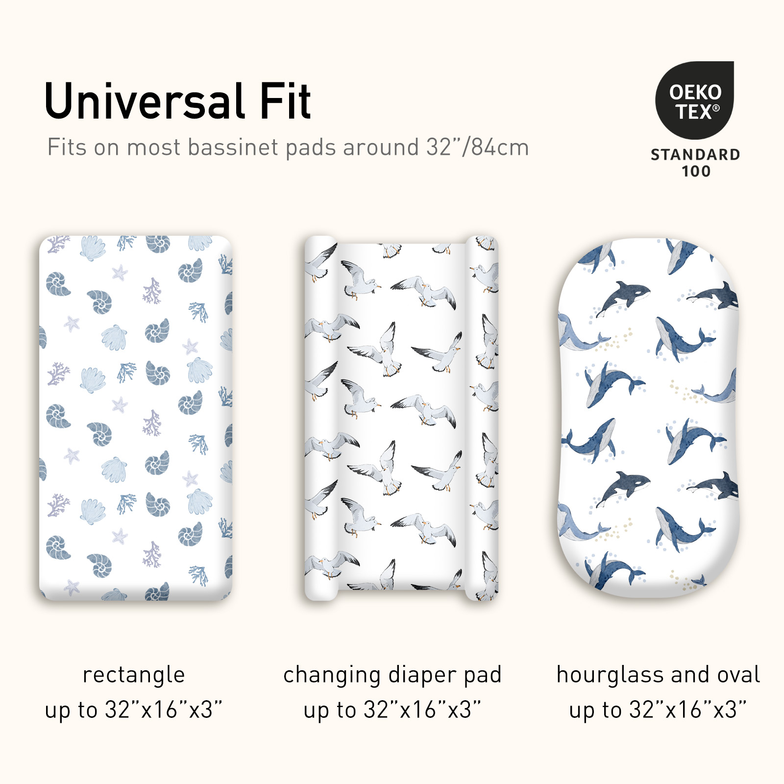 Ocean Wander | Soft Microfiber Fitted Change Pad Cover & Bassinet Sheets 4 Pack | 16''*32''