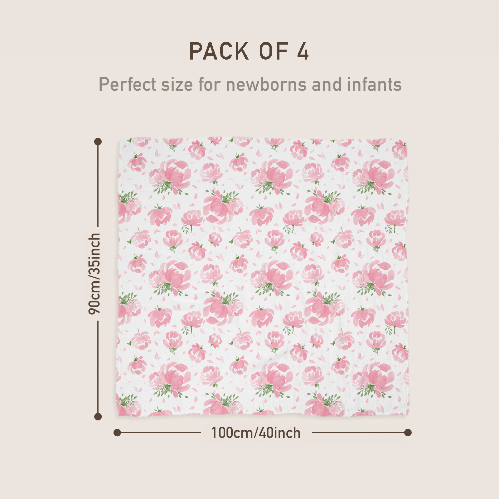 Muslin Swaddle Blankets 4-Pack, 35"x40" - Flower