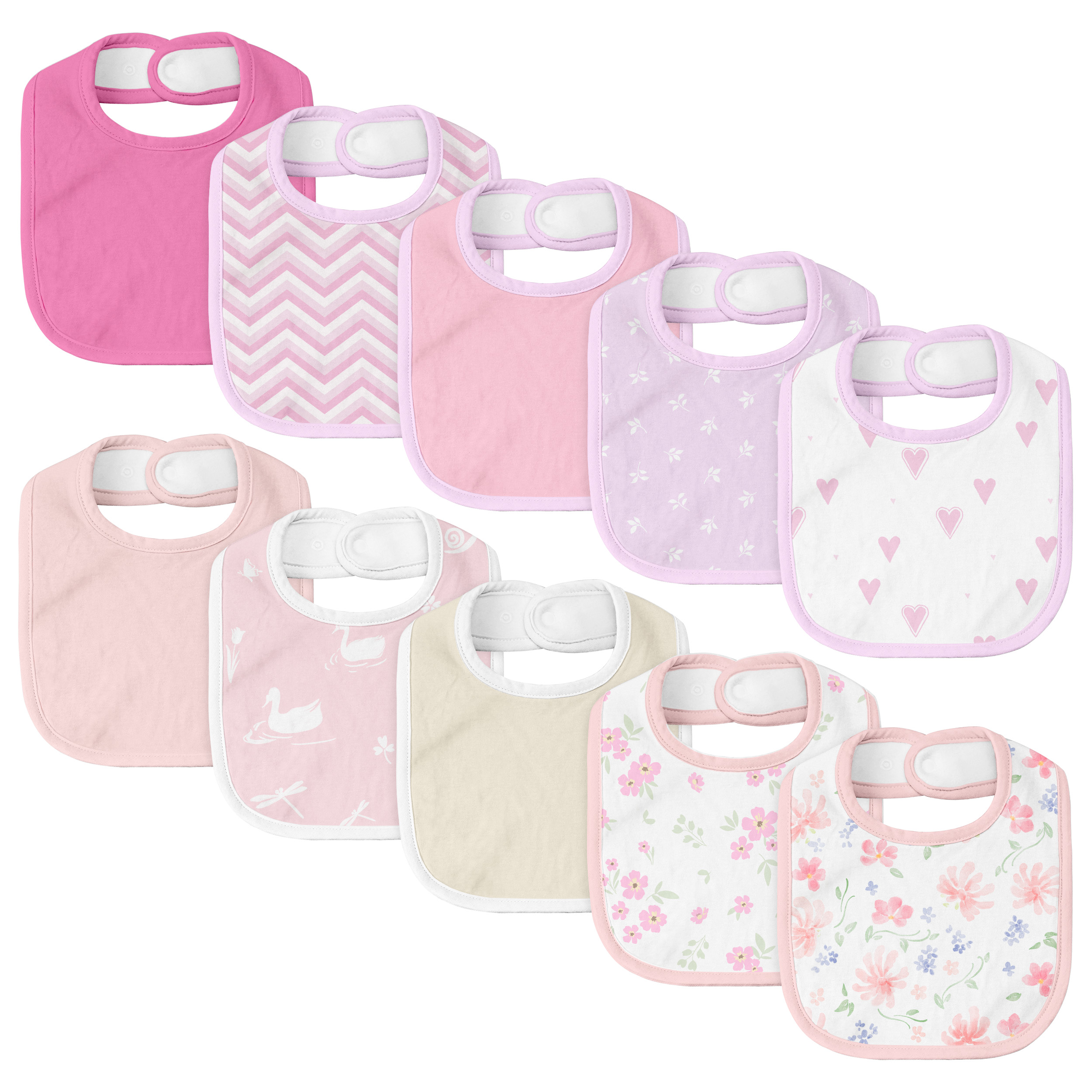 Pink - Toned Blossoms | Organic Cotton Bandana Bibs 10 Pack | 0-36 Months