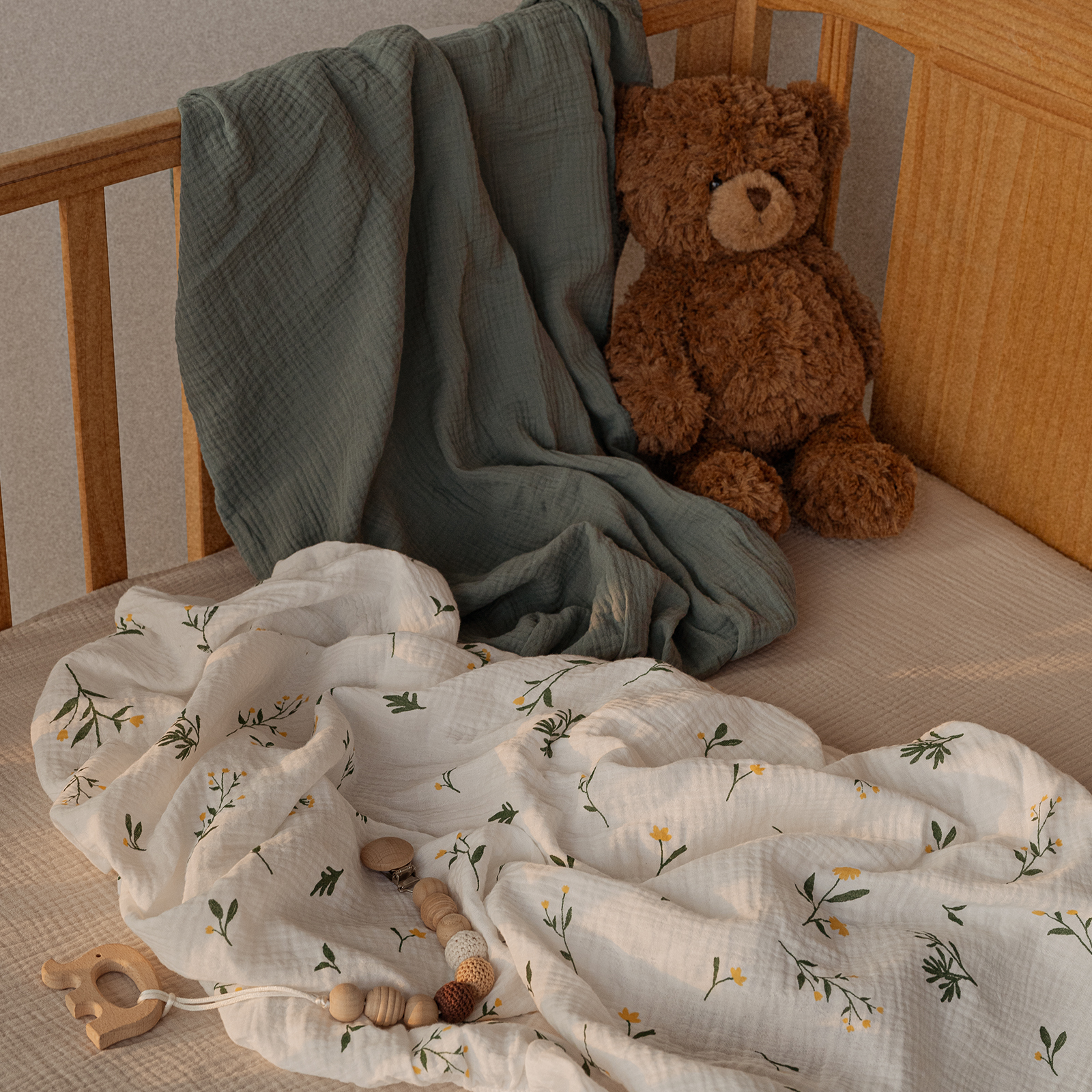 Leafy Green  | Muslin Bassinet Sheets 3-Pack | 38''*26''