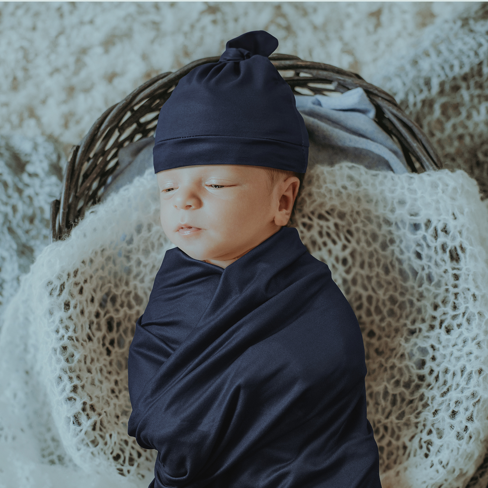 Navy | Baby Swaddle and Hat Set | 33.5*43inch