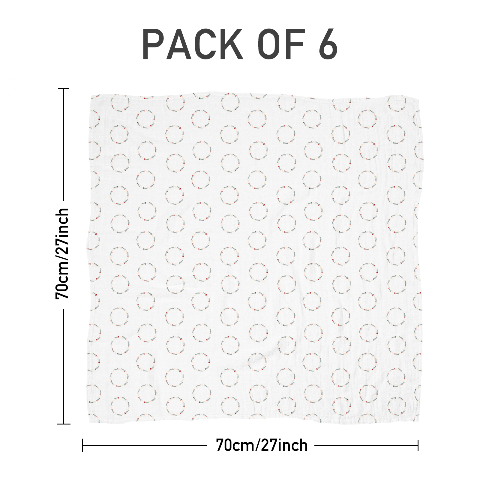 Muslin Swaddle Blankets 6-Pack, 27 X 27" - Christmas Bear