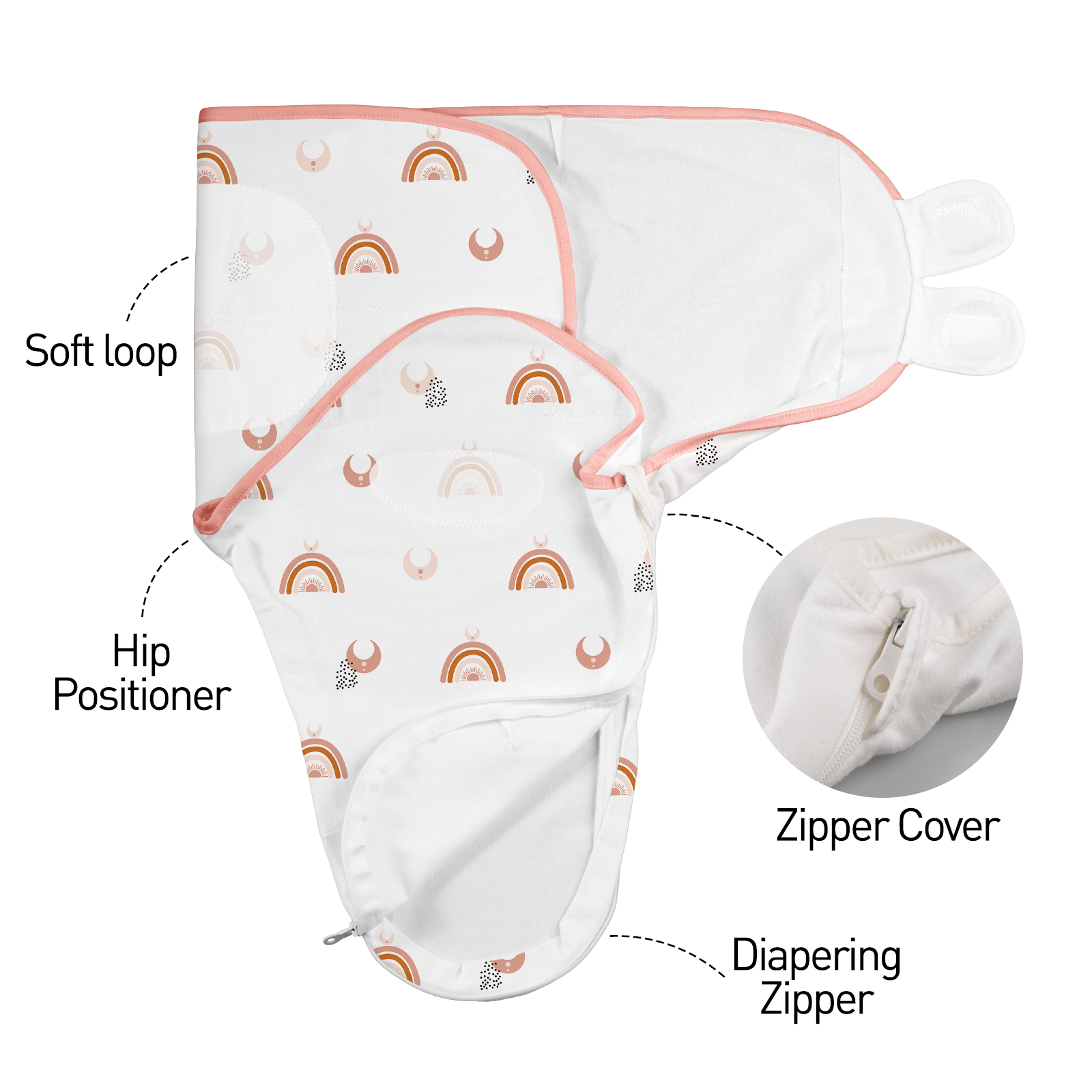 Rainbow & Sun  | Zipper Swaddle Wrap 0-3 Months 3 Pack