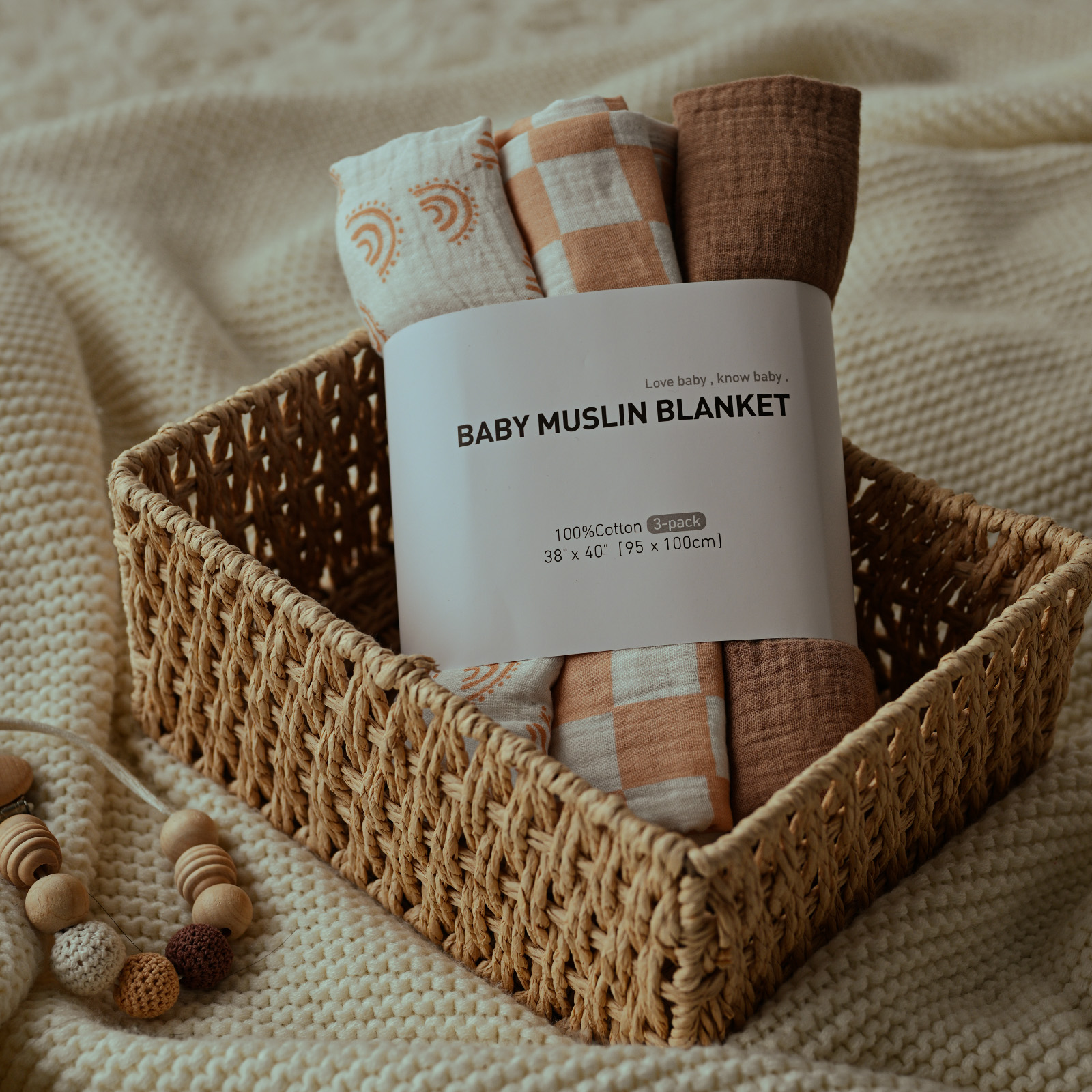 Muslin Swaddle Blankets 3-Pack, 38"x40" - Glorious Rainbow