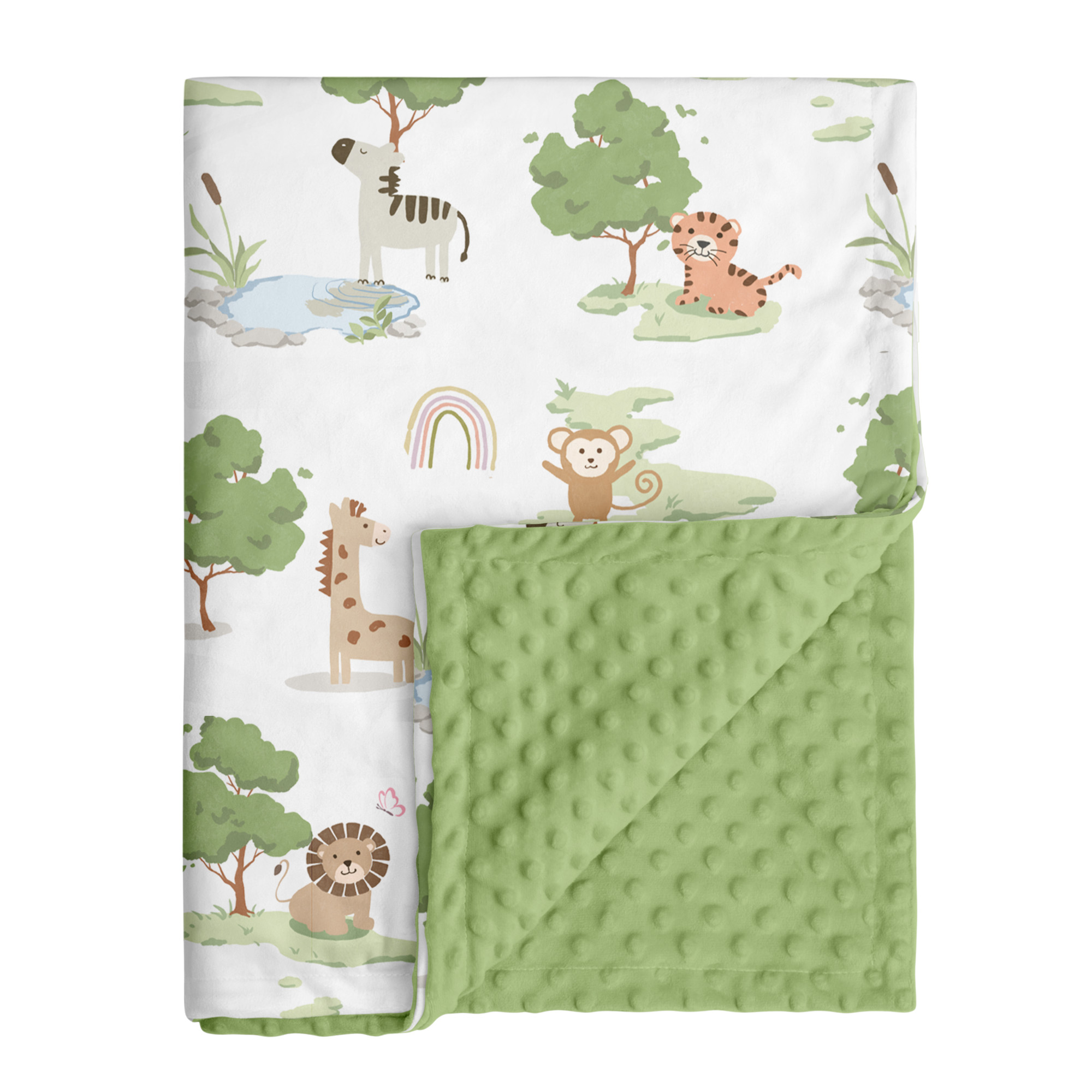 Green Safari Pals | Fleece Plush Dot Blanket | 30''*40''