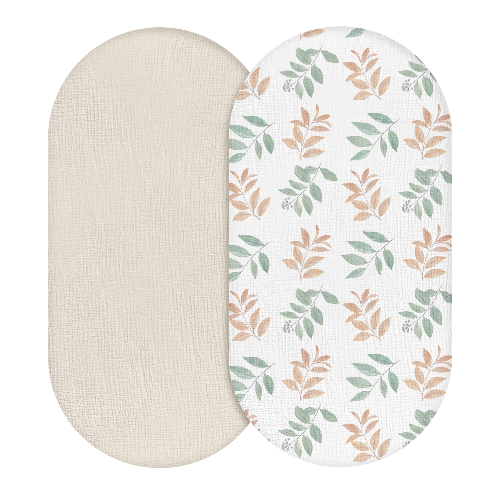 Bicolour Leaf  | Muslin Bassinet Sheets 2-Pack | 33''*17'' 100% Muslin Cotton