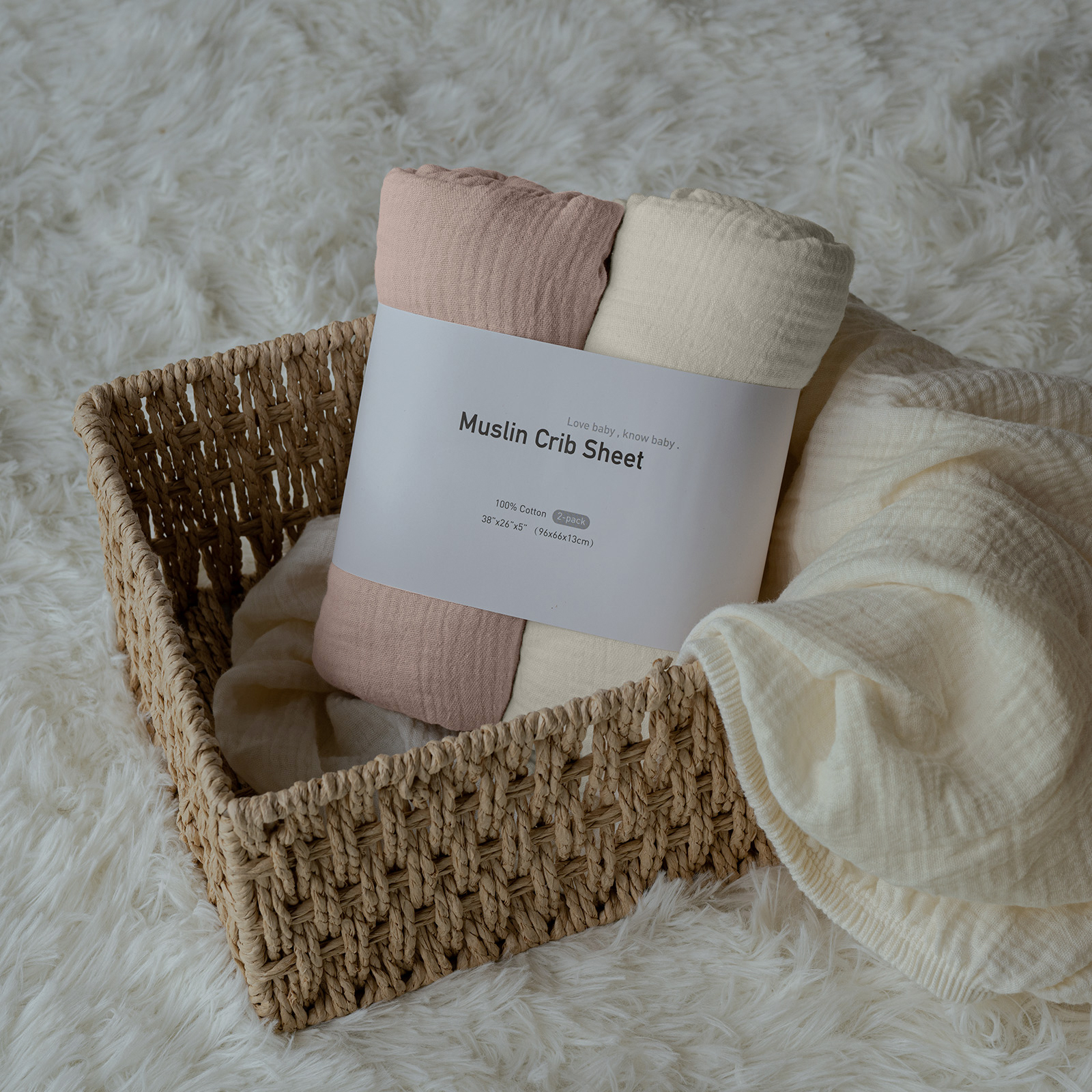 Rose | Muslin Bassinet Sheets 2-Pack | 38''*26'' 100% Muslin Cotton