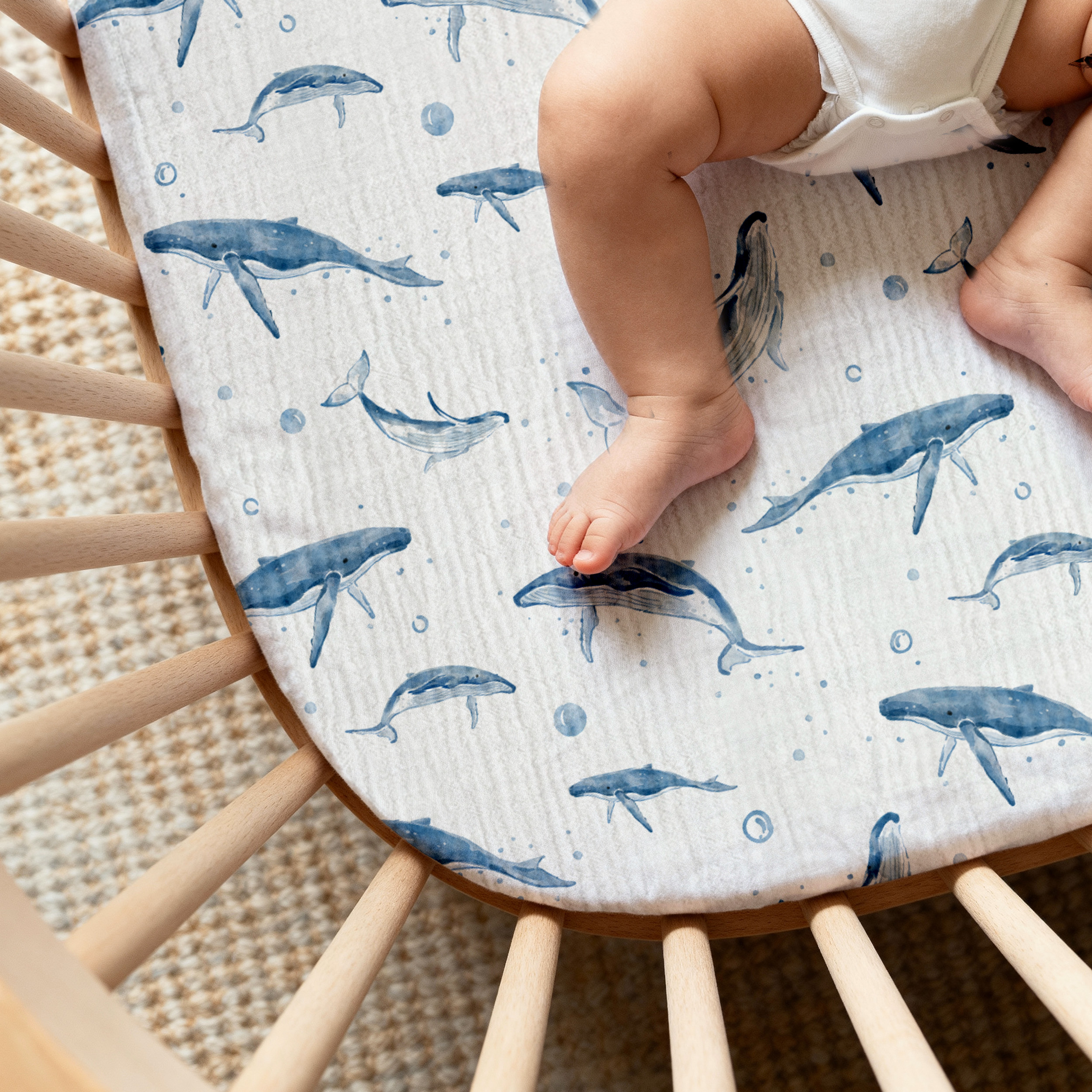 Blue Whale Whisper | Muslin Bassinet Sheets 2-Pack | 33''*17''