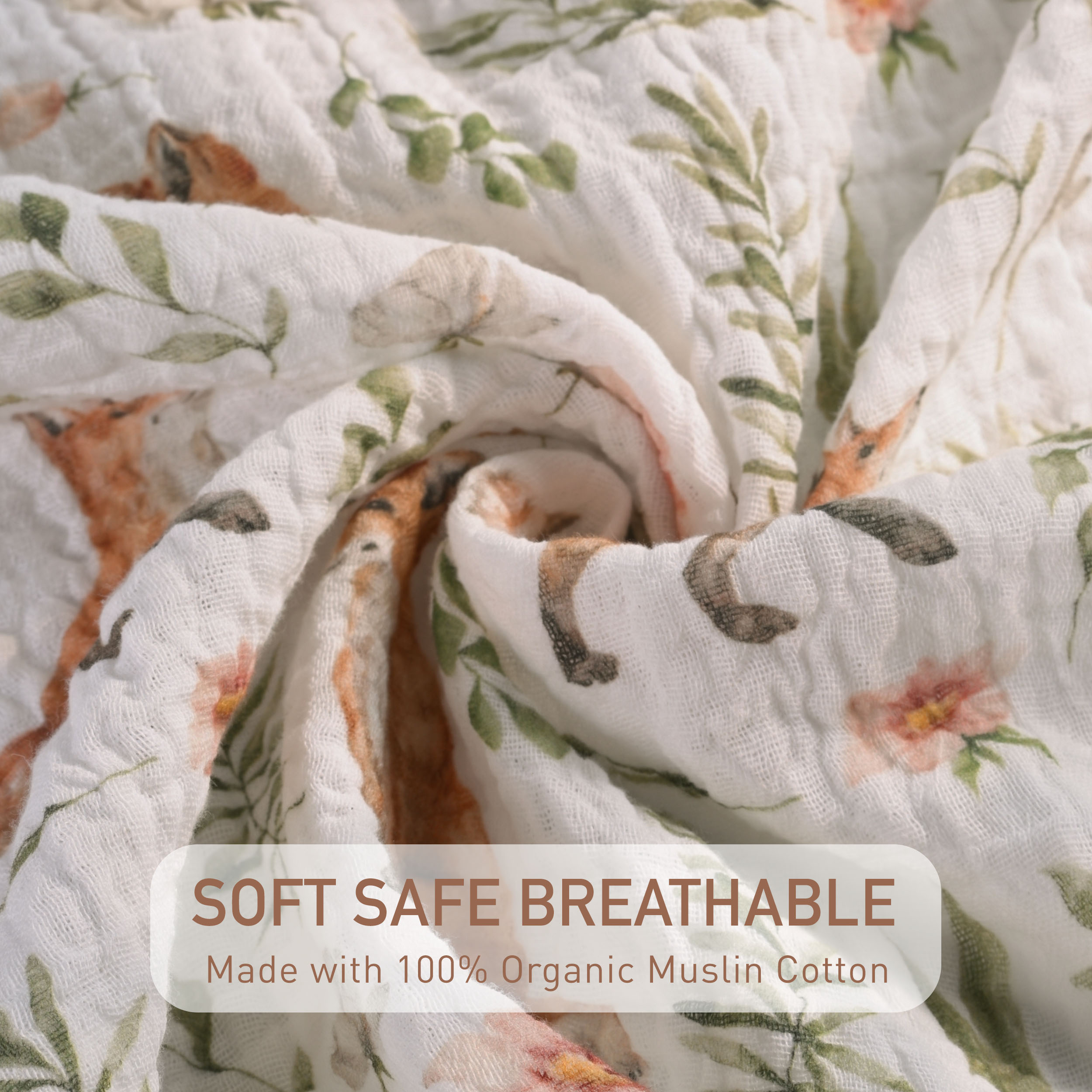 Muslin Swaddle Blankets 4-Pack | 38"x40" | Forest Fox Meadow