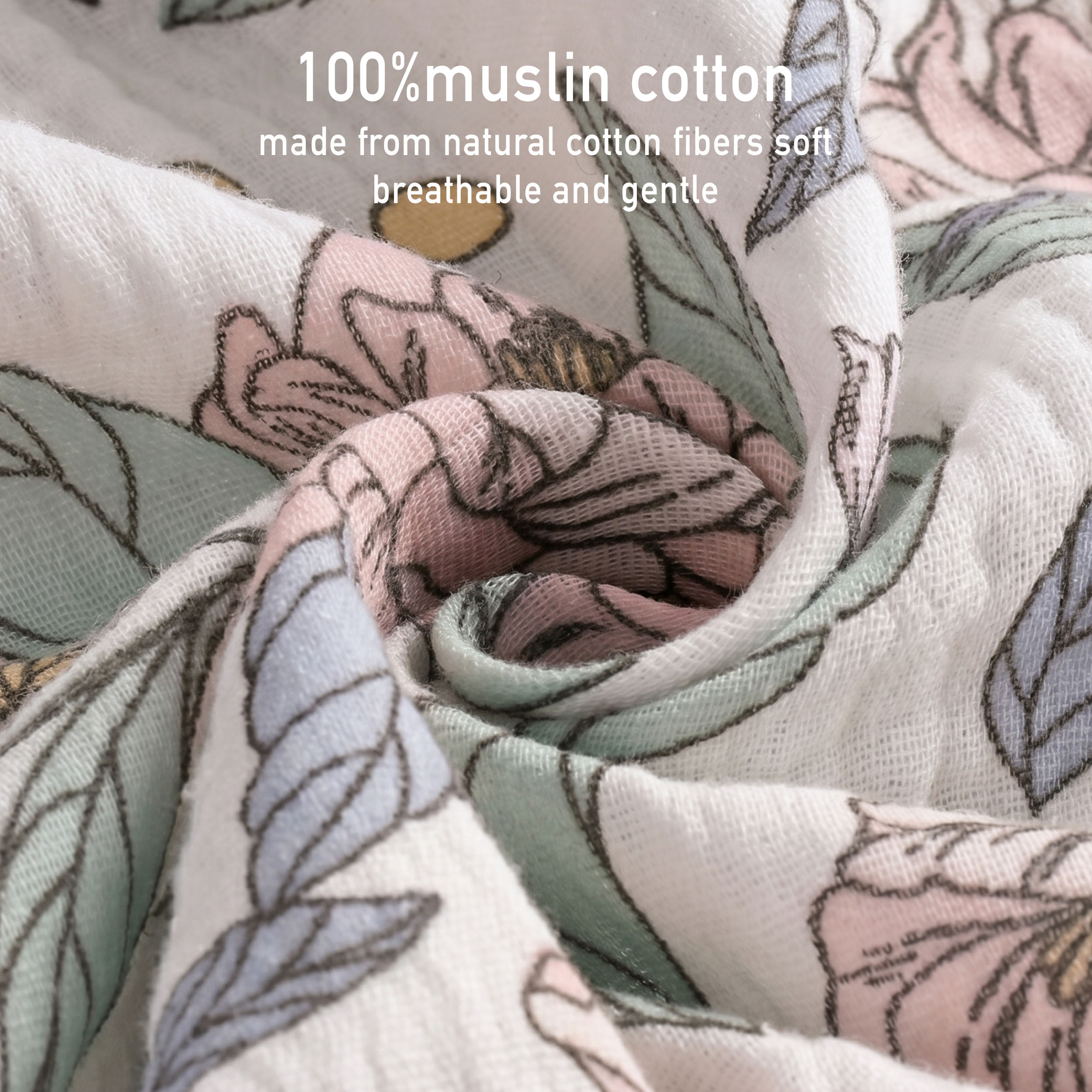 Muslin Swaddle Blankets 5-Pack, 23.5"x23.5" - Soft Floral Pastels