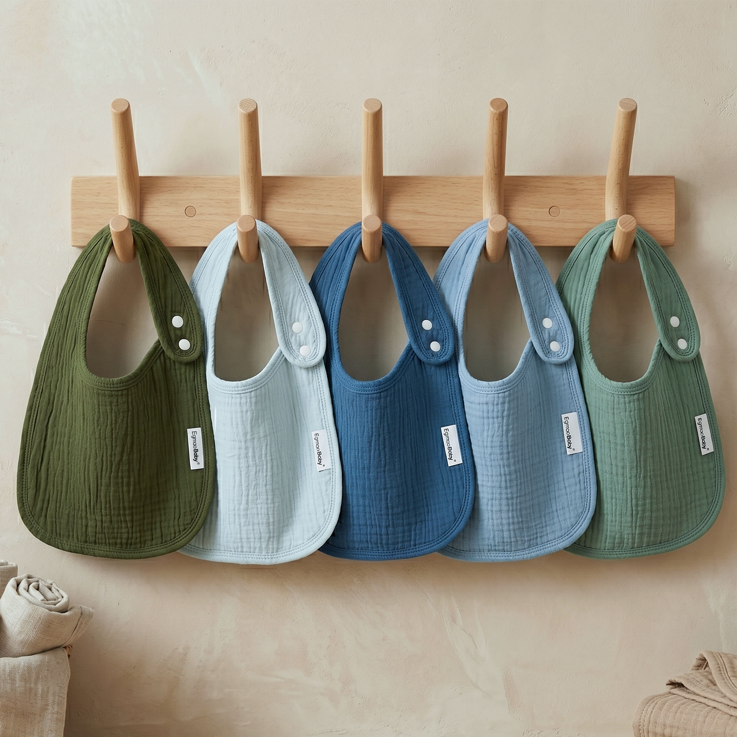 Neutral Sage and Blue | baby muslin bibs 5 pack | 0-36 months
