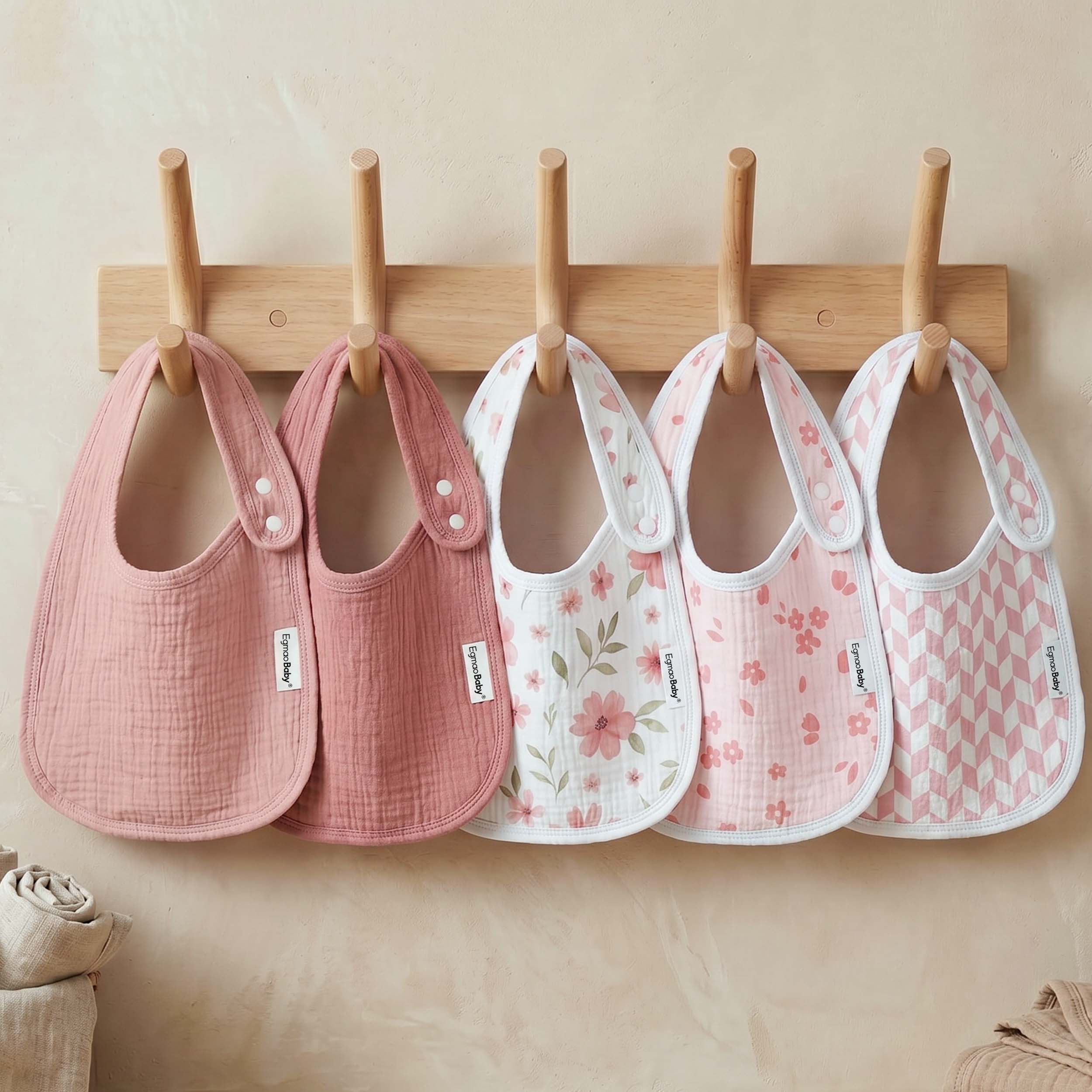 Mauve Floral Argyle | baby muslin bibs 5 pack | 0-36 months