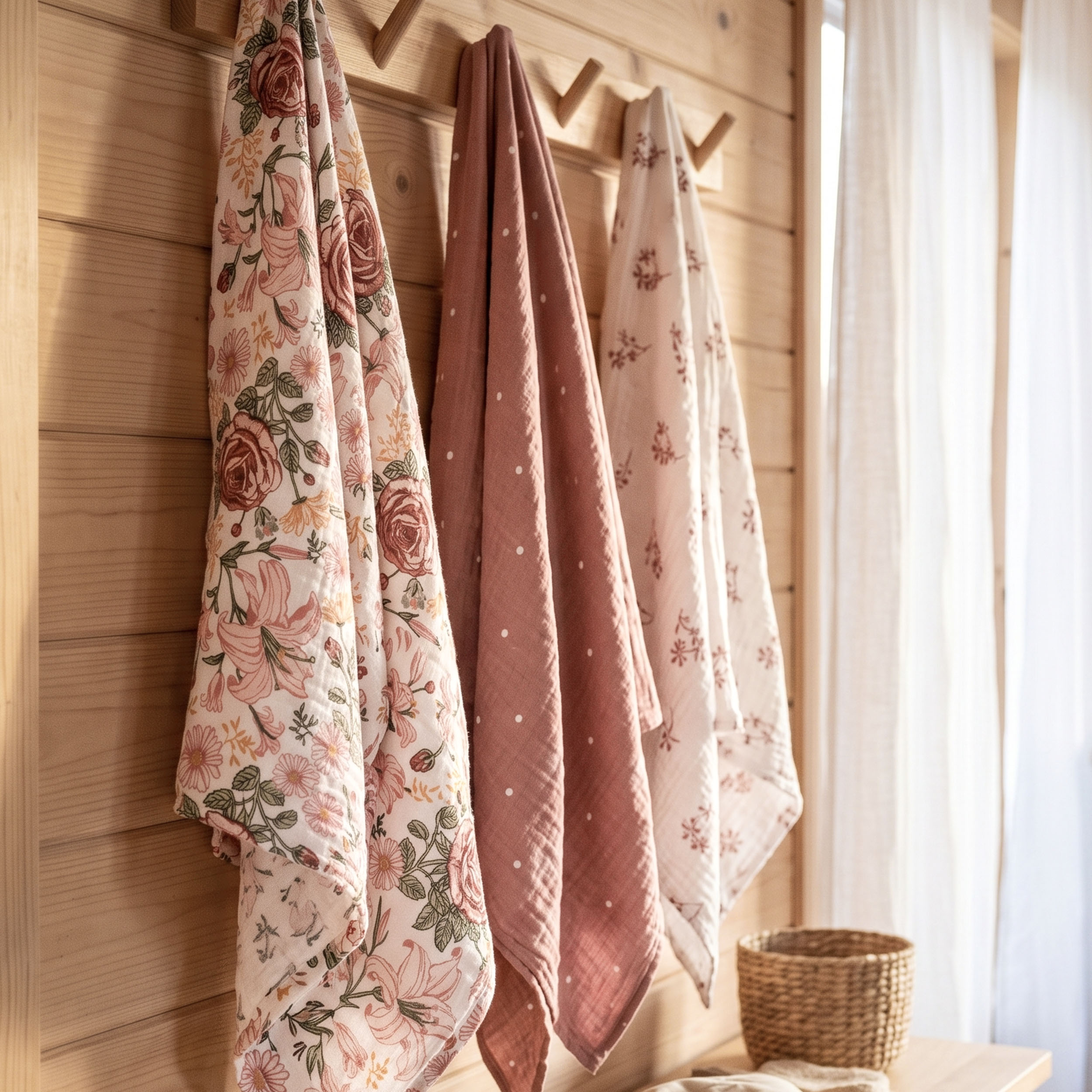 Muslin Swaddle Blankets 3-Pack | 38"x40" | Vintage Rose Serenade