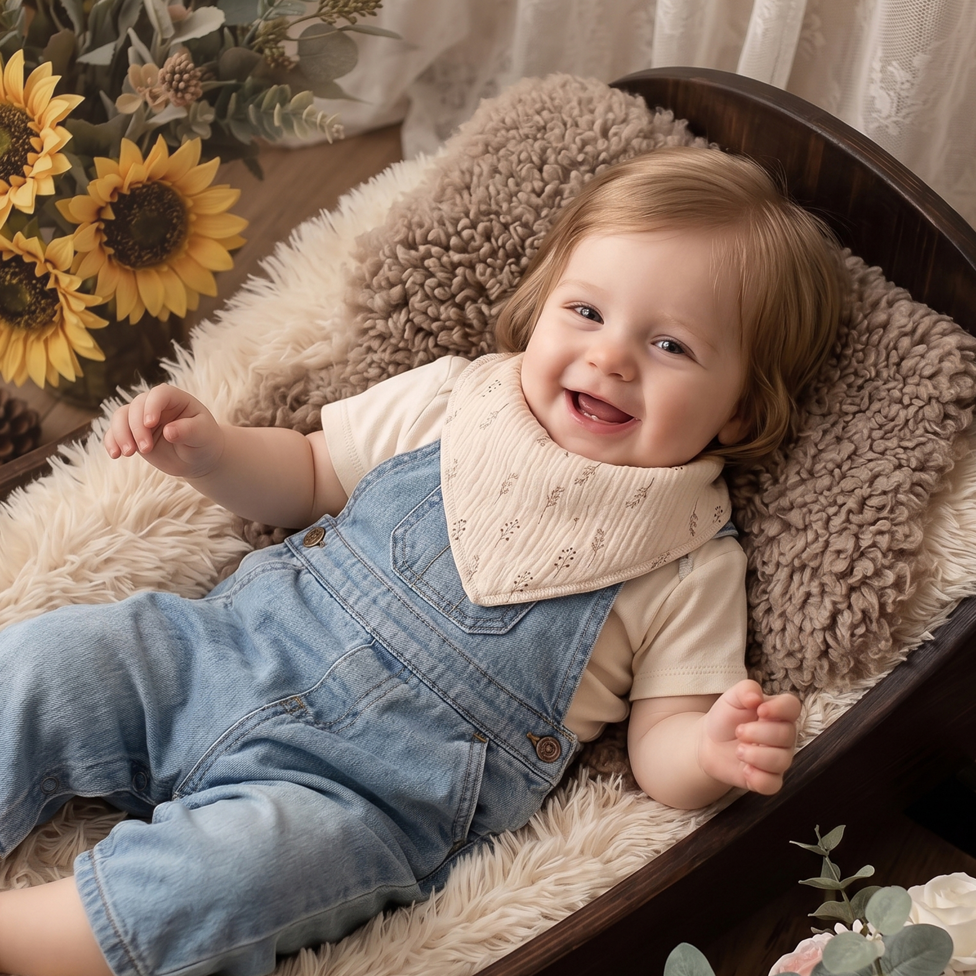 Vintage Floral Check | Soft & Absorbent Muslin Bandana Bibs 8 Pack