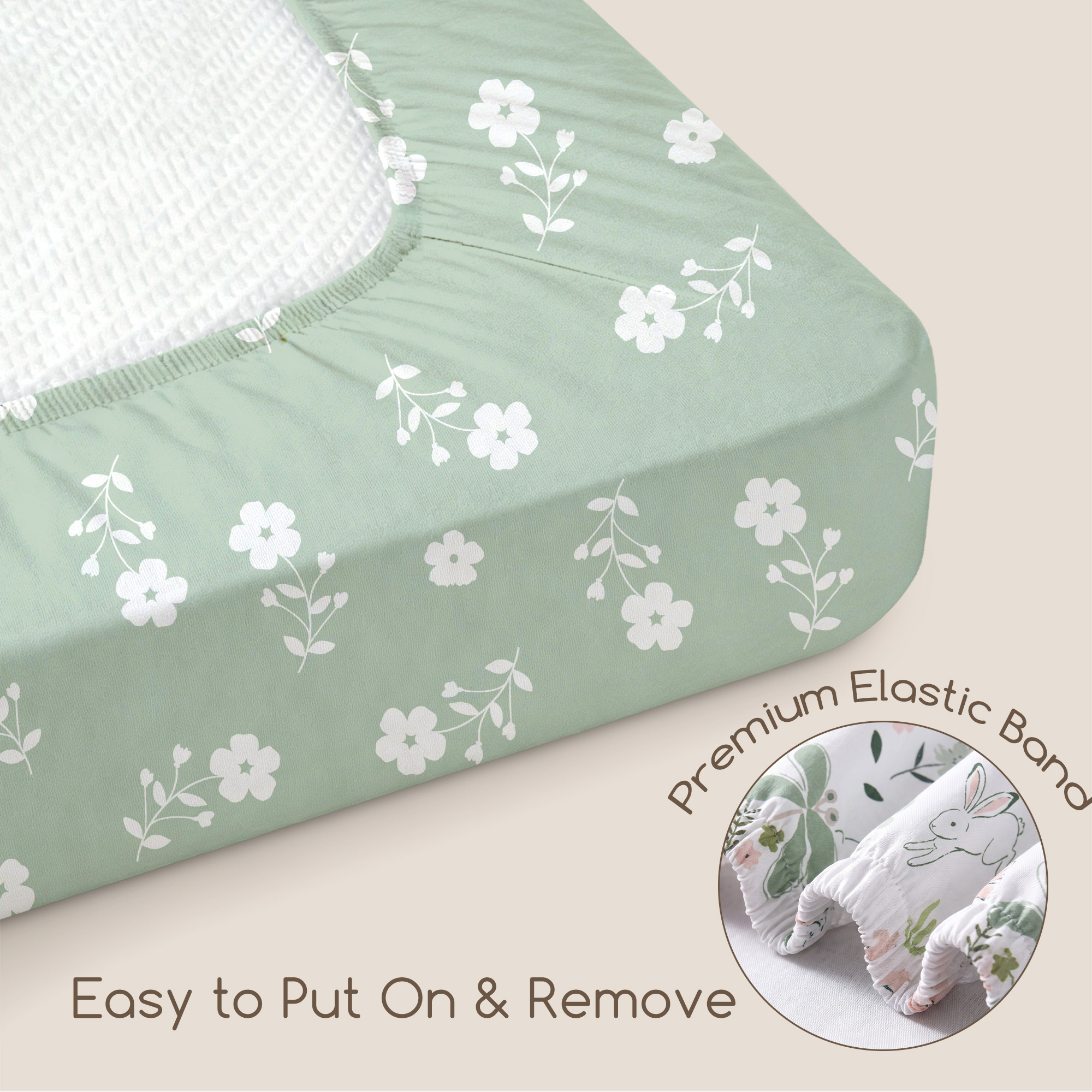 Bunny Bloom Garden | Soft Microfiber Baby Crib Sheets 3 Pack