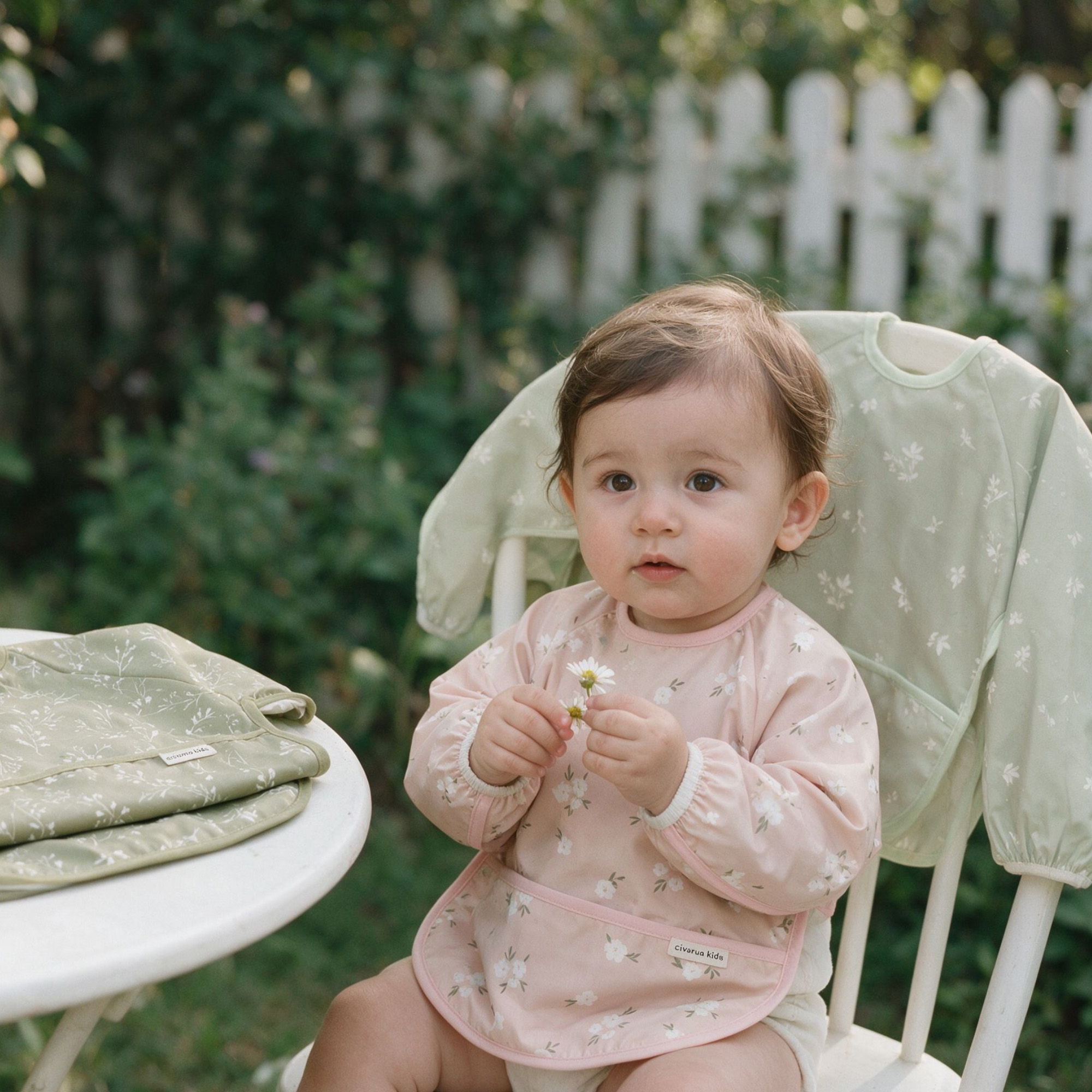 Sage Flora Whisper | Waterproof Smock Bibs 3 Pack | 6-24 Months