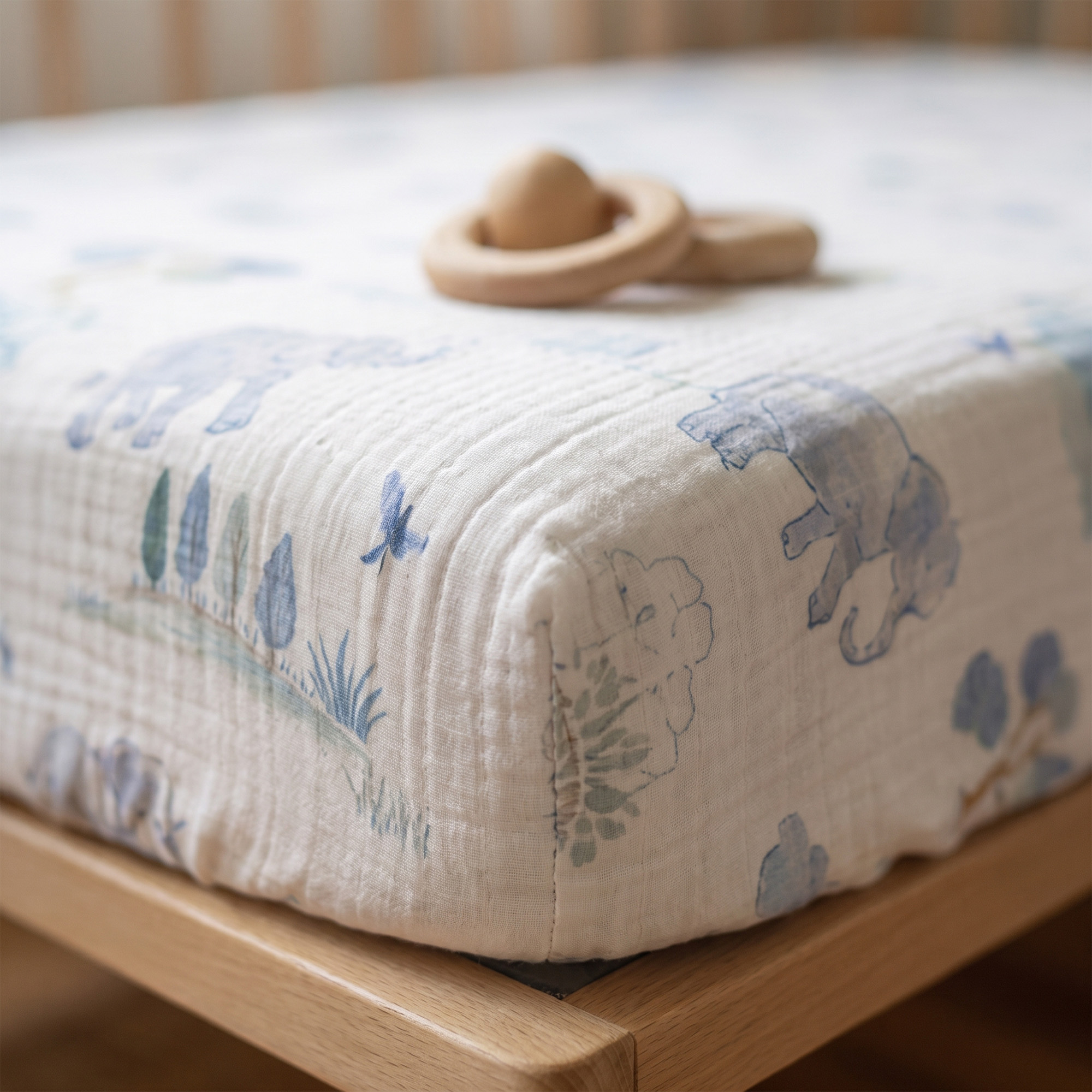 Blue Elephant Safari | Muslin Bassinet Sheet 3-Pack | 33''*20''