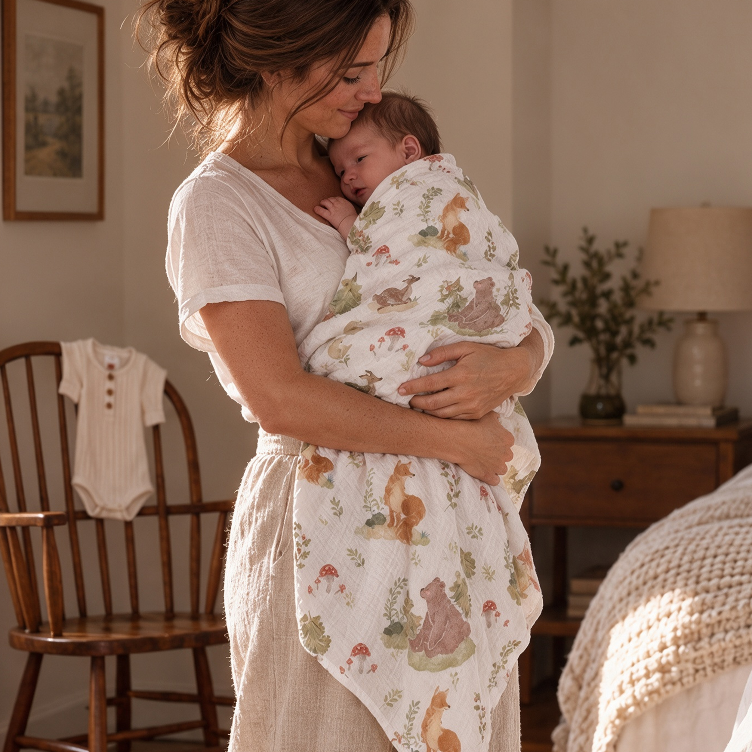 Muslin Swaddle Blankets 3-Pack | 38"x40" | Fern & Woodland Pals