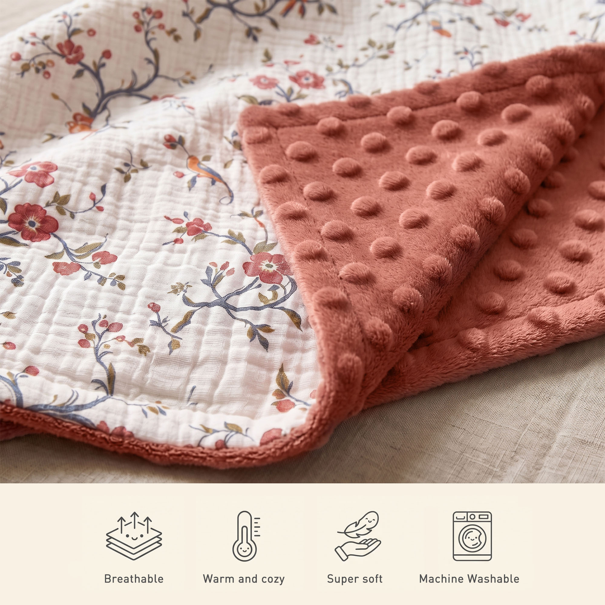 Mémé's Vintage Tablecloth | Muslin and Fleece Plush Dot Blanket | 30''*40''